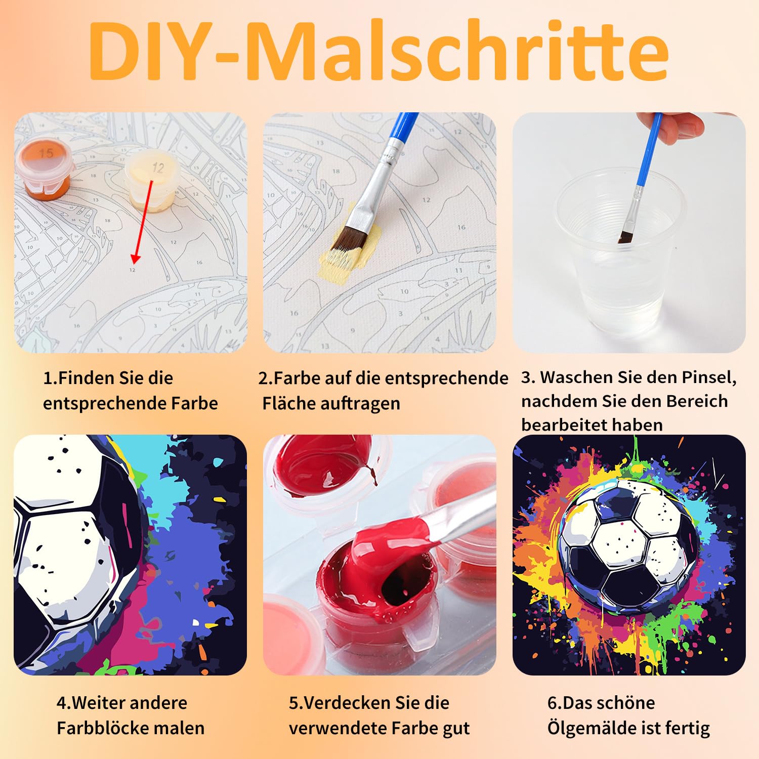 Pittura da calcio con i numeri, per bambini dai 5 ai 10 anni, set da pittura con cornice, pennello e colori acrilici, regalo per ragazze e ragazzi