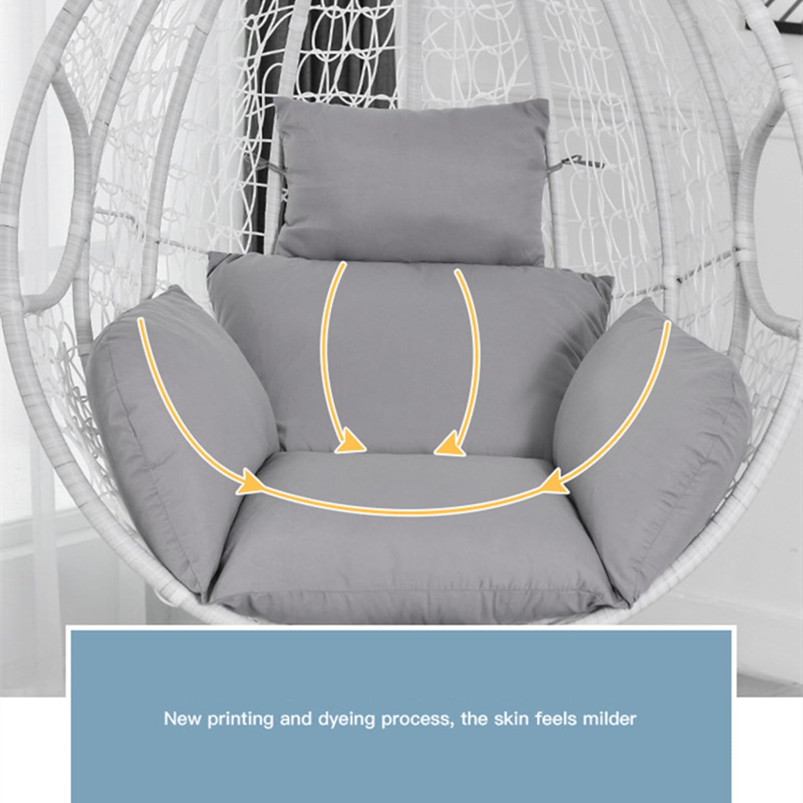 Cojín de Silla de Hamaca, Colgante Huevo Cojines, Columpio Silla Cojín Respaldo con Almohada para la Cabeza, Cjín Impermeable para Patio Jardín (Grey)