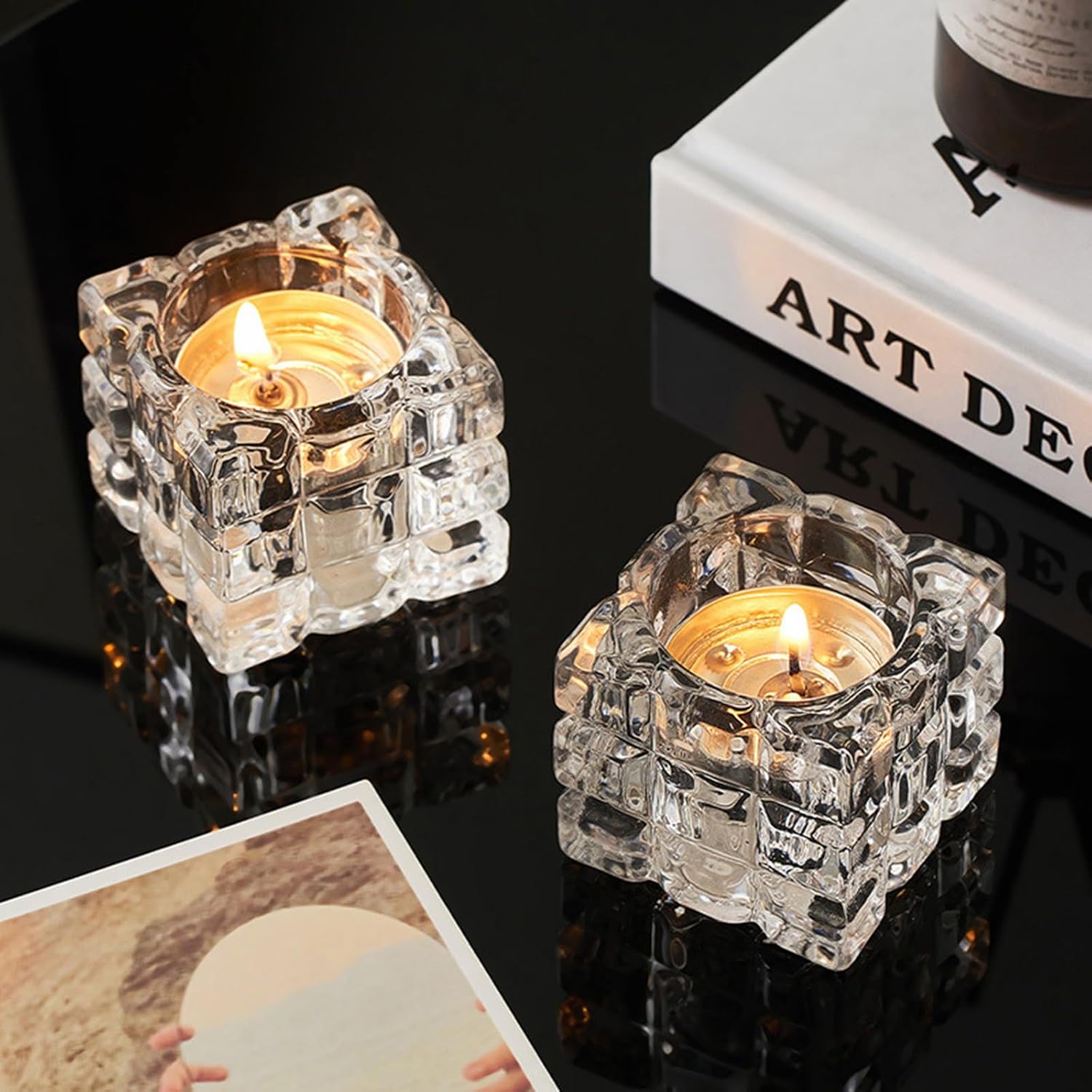Crystal Ice Tea Light Candle Holders, Set of 2
