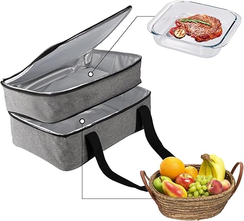 Miniatura 3 de ZEAYEA Portaequipajes de doble cazuela reutilizable aislante para alimentos calientes o fríos bolsa térmica expandible para fiestas de comida picnic