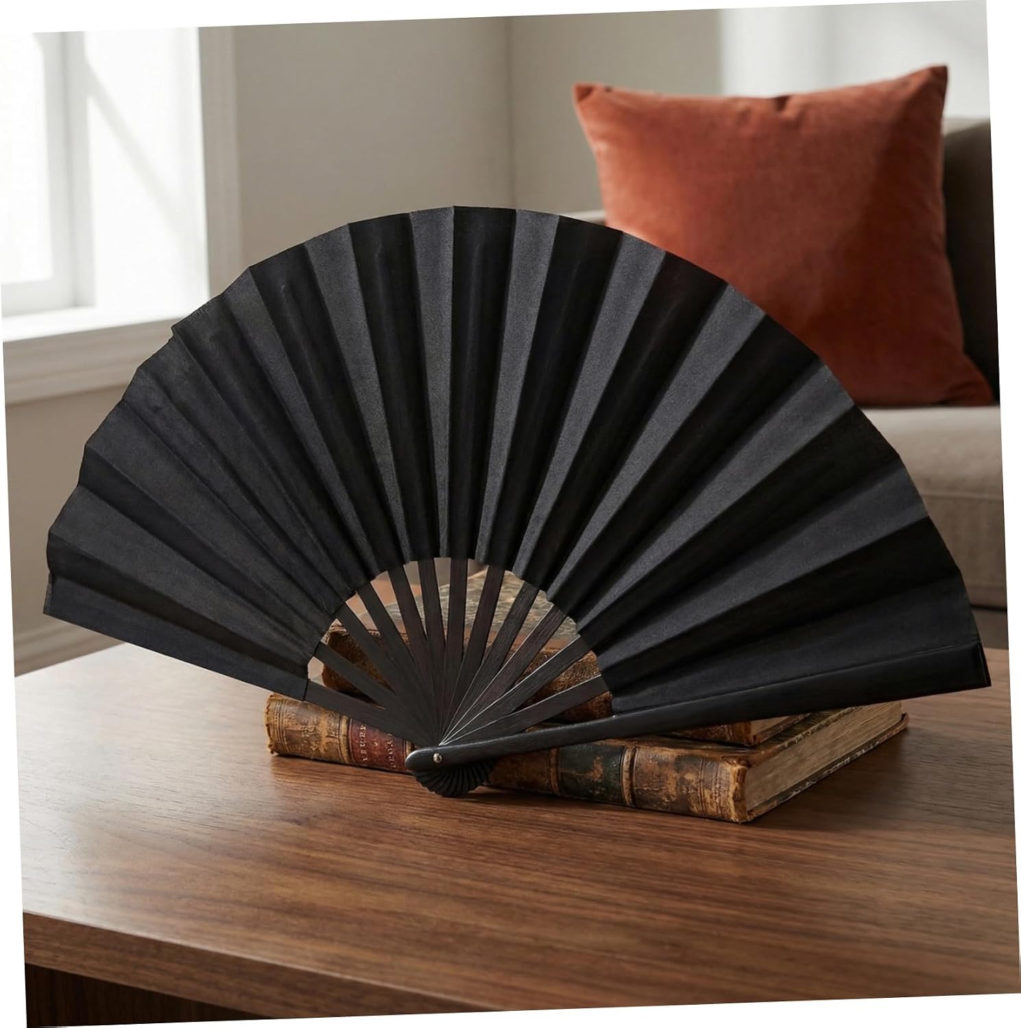 Lurrose 3 Sets Folding Hand Fans Black Oxford Cloth Kung Fu Fans 10-inch with Pouch for Tai Chi, Line Dancing, Martial Arts, Festival and Performance Use