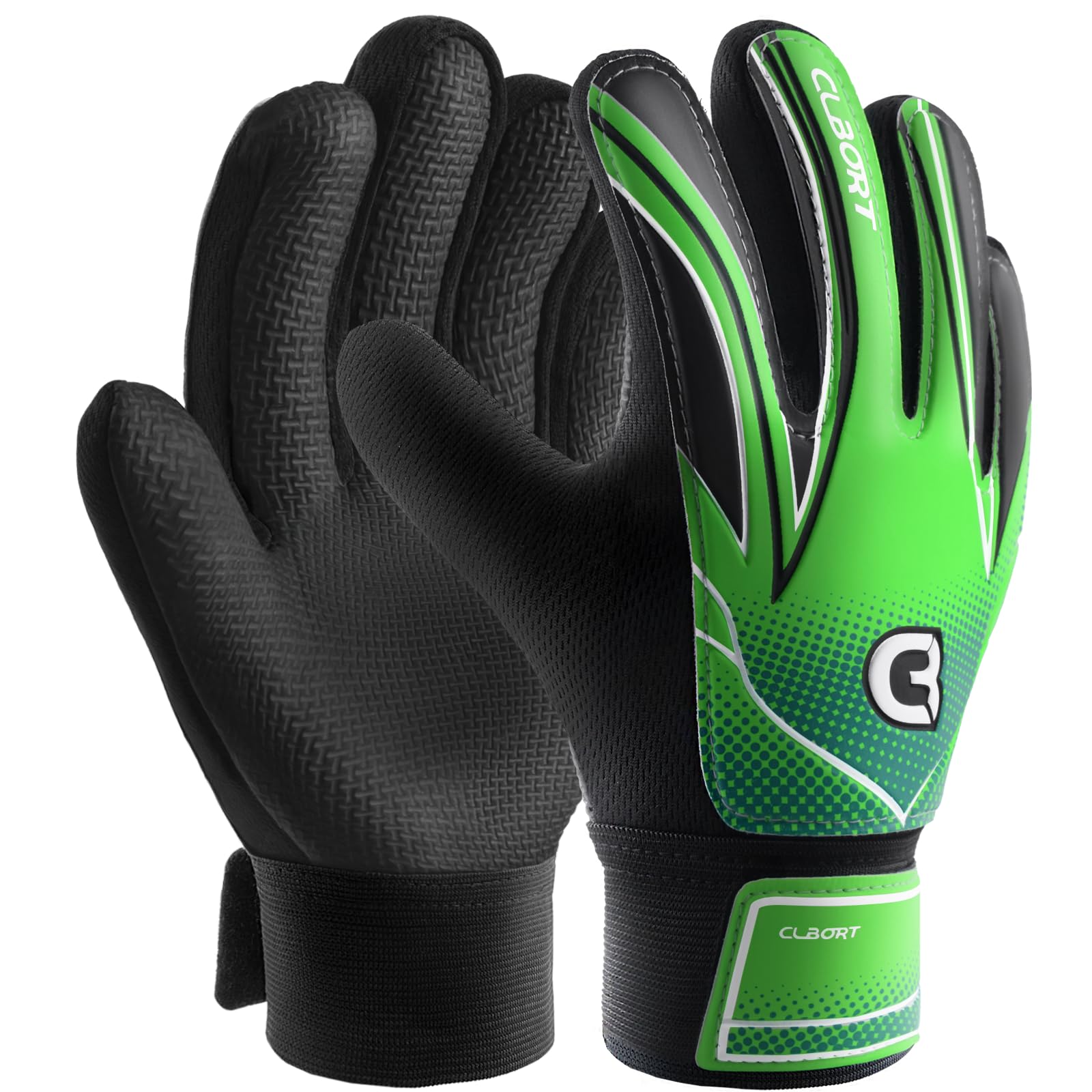 CLBORT Goalkeeper Gloves for Kids Boys Youth Breathable Junior Football Goalie Gloves With Strong Grip and Wrist Protection(Black Green, 5)