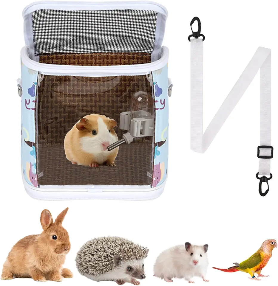 Bolsa de Transporte para Porquinho da Índia com Garrafa de Água, Bolsa de Transporte Portátil para Animais Pequenos, Mochila de Transporte com Janela Transparente para Hamster, Coelho, Gerbil,