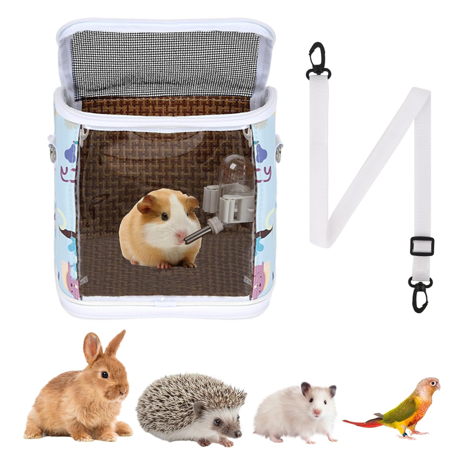 Guinea Pig Carrier Bag with Water Bottle，Travel Portable Small Animal Carrier Sling Pouch, Clear Window Carrier Backpack for Hamster Bunny Gerbil Hedgehog Sugar Glider Lizard...