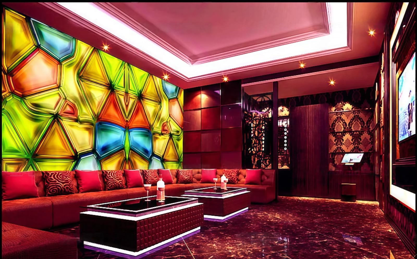 rskjdghshd Wallpaper Cool and Gorgeous Stained Glass Music Theme Nightclub Bar Western Restaurant Background Wall Mural Afternoon Tea Coffee Shop Wallpaper,3D,400x280cm