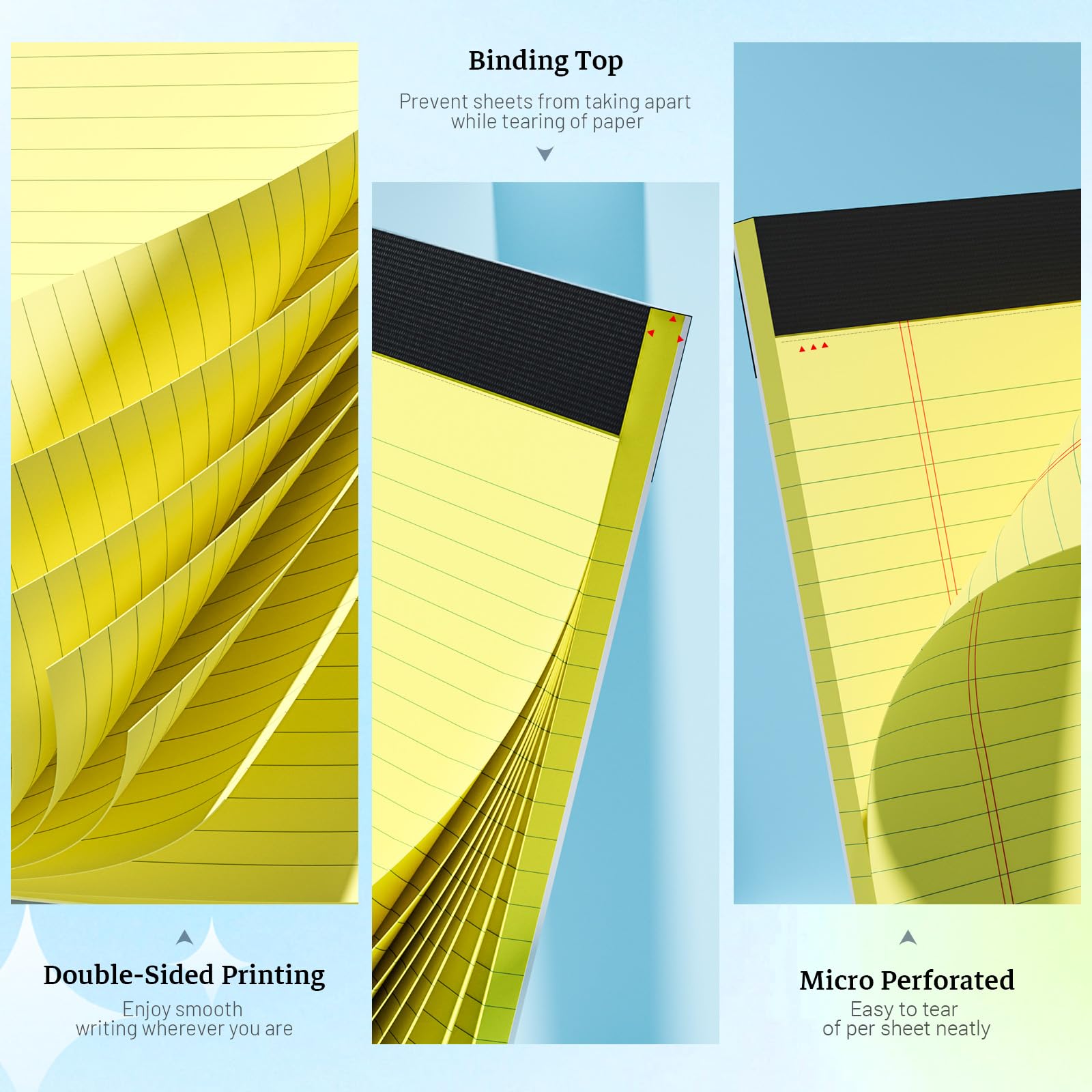 Blocco legale giallo, 8,5 x 11 cm, blocco note a righe universitarie, confezione da 12 blocchi per appunti legali da 8,5 x 11, 30 fogli per blocco, carta a righe micro perforata 8,5 x 11 per lavoro
