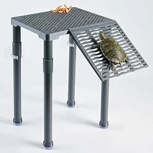 SolidForm Turtle Basking Platform with Ramp, Built-in Food Tray, Adjustable Height, for 25–75 Gallon Aquariums