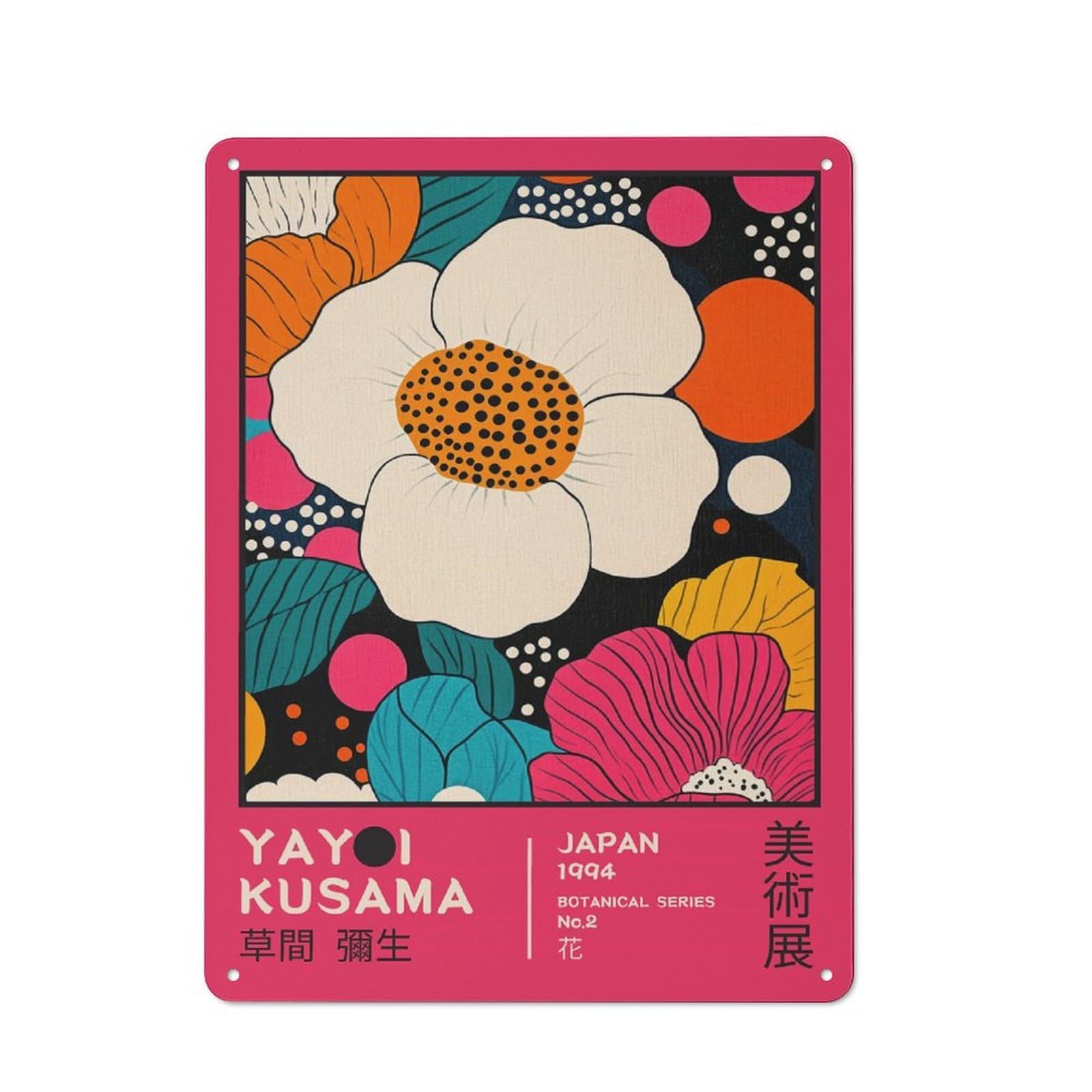 Junmoney Style-16 Garage Style Yayoi Kusama Floral Exhibition Poster Decorative Metal Plaque 40X30cm, Garage Wall Decor For Workshop, Basement, Shed Or Games Room