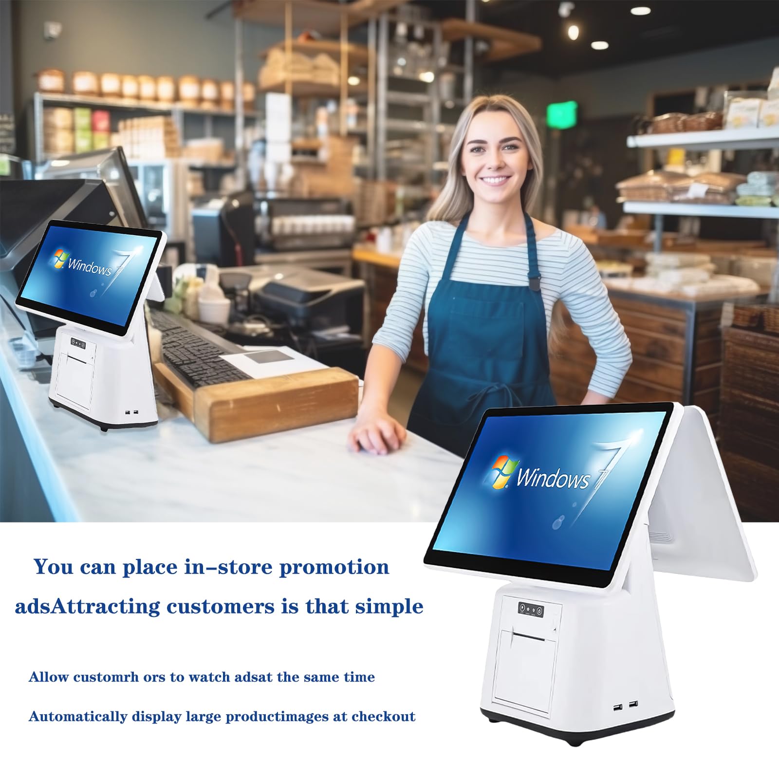 Sistema POS para Restaurante con Pantalla Táctil de 15,6 Pulgadas - Caja Registradora Todo en Uno para Pequeñas Empresas, 8GB de RAM 128GB SSD, Terminal de Pago para Tiendas con Impreso Single screen