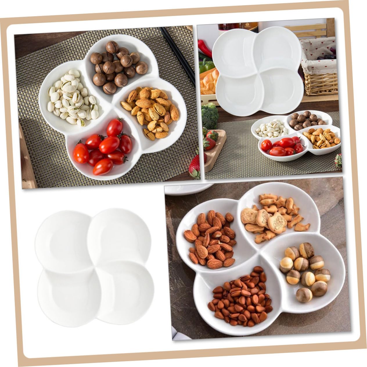 Assiette de Service à 4 Compartiments en Céramique Blanche
