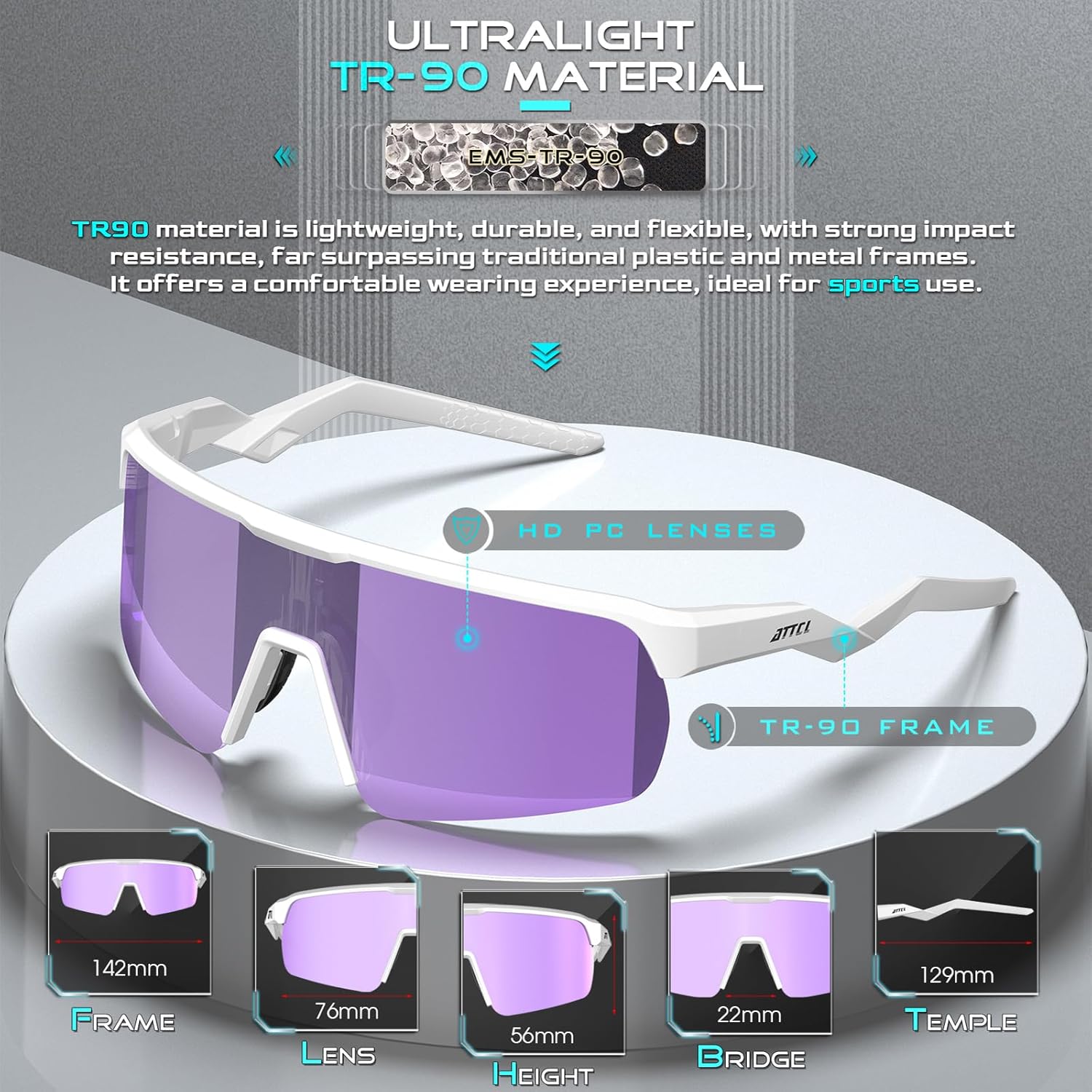 ATTCL Sports Sunglasses for Men Women: UV400 Protection Running Sunglasses Wrap Around Glasses for Cycling Baseball Fishing - Image 4