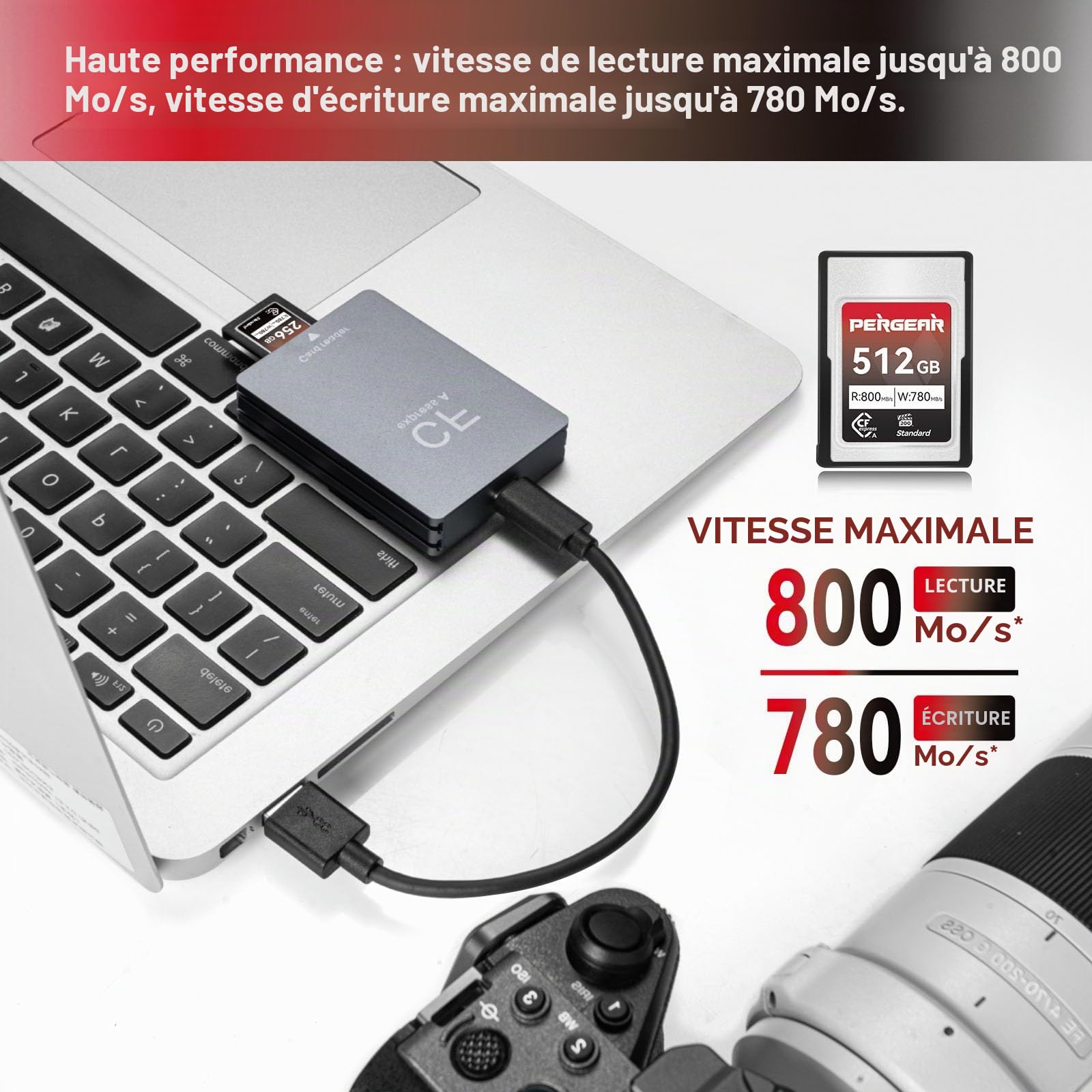 PERGEAR Standard Série 512 GB CFexpress Type A Carte Mémoire (Lot de 2)