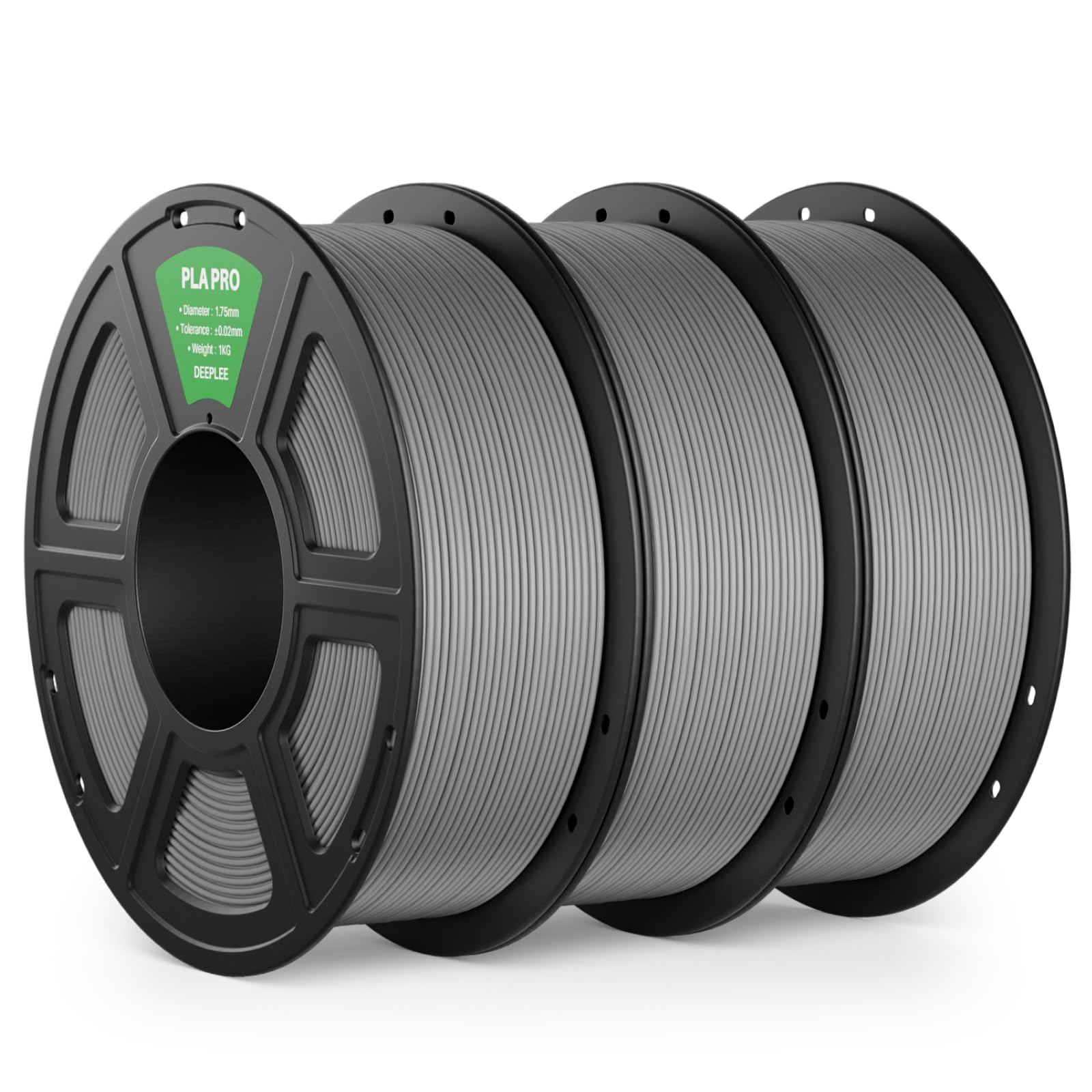 deeplee pla pro filament 1.75mm, stronger toughness 3d printer filament, pla filament dimensional accuracy +/- 0.02 mm, neatly wound, fits most fdm 3d printer, 3 pack grey