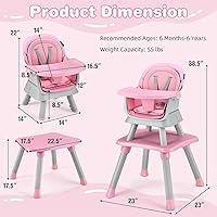 Vista 7 de HONEY JOY Silla alta 8 en 1 para bebé, silla alta convertible para bebés y niños pequeños/juego de mesa y silla/mesa de bloques de construcción