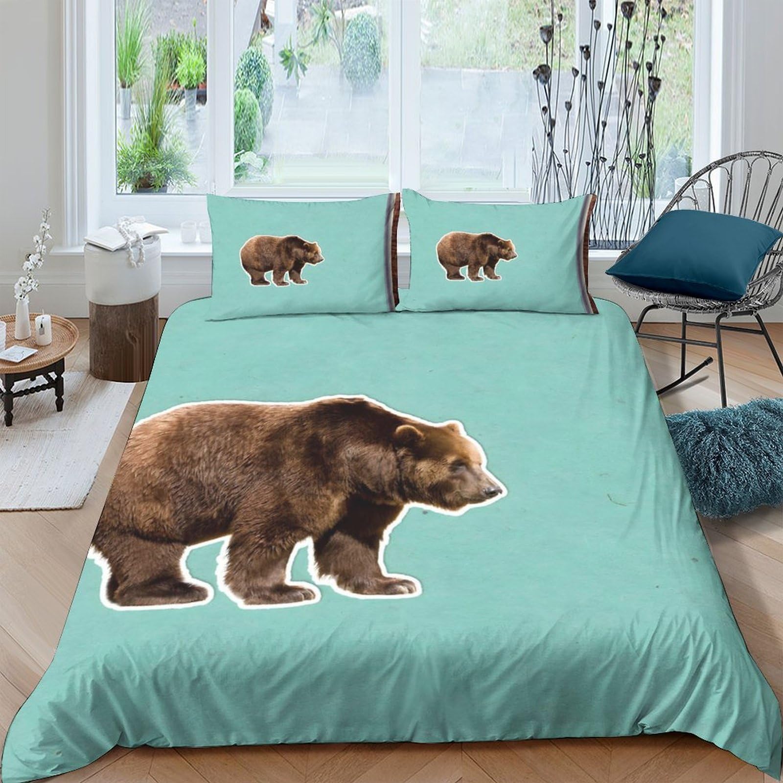 Ctjqhvkz Style-3 3D Printed Brown Bear Fitted Sheet Microfiber Soft Green Forest Mattress Cover For Bedroom Guest Room Decor Single（135X200cm）