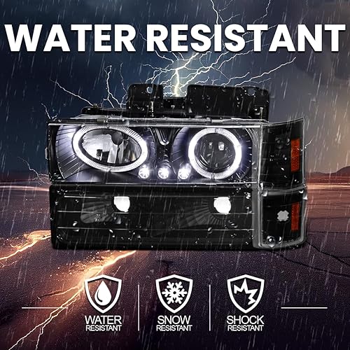 Vista 6 de SPEC-D TUNING Faros delanteros LED negros con halo + luces de parachoques + esquina compatible con GMC C/K C10, Sierra, Yukon, Suburban izquierdo +