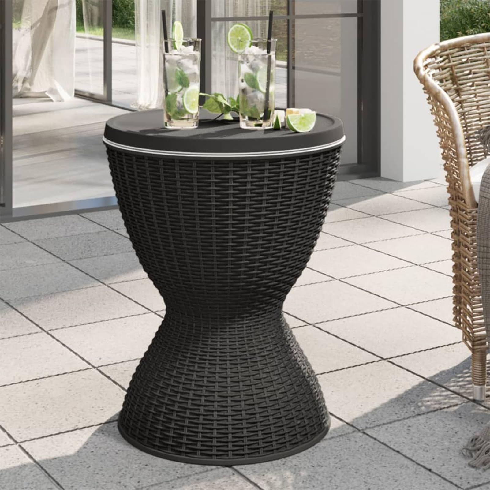 Homgoday Mesa nevera 3 en 1 polipropileno negro, mesa de exterior, mesa de comedor, mesa de cocina, mesa de exterior