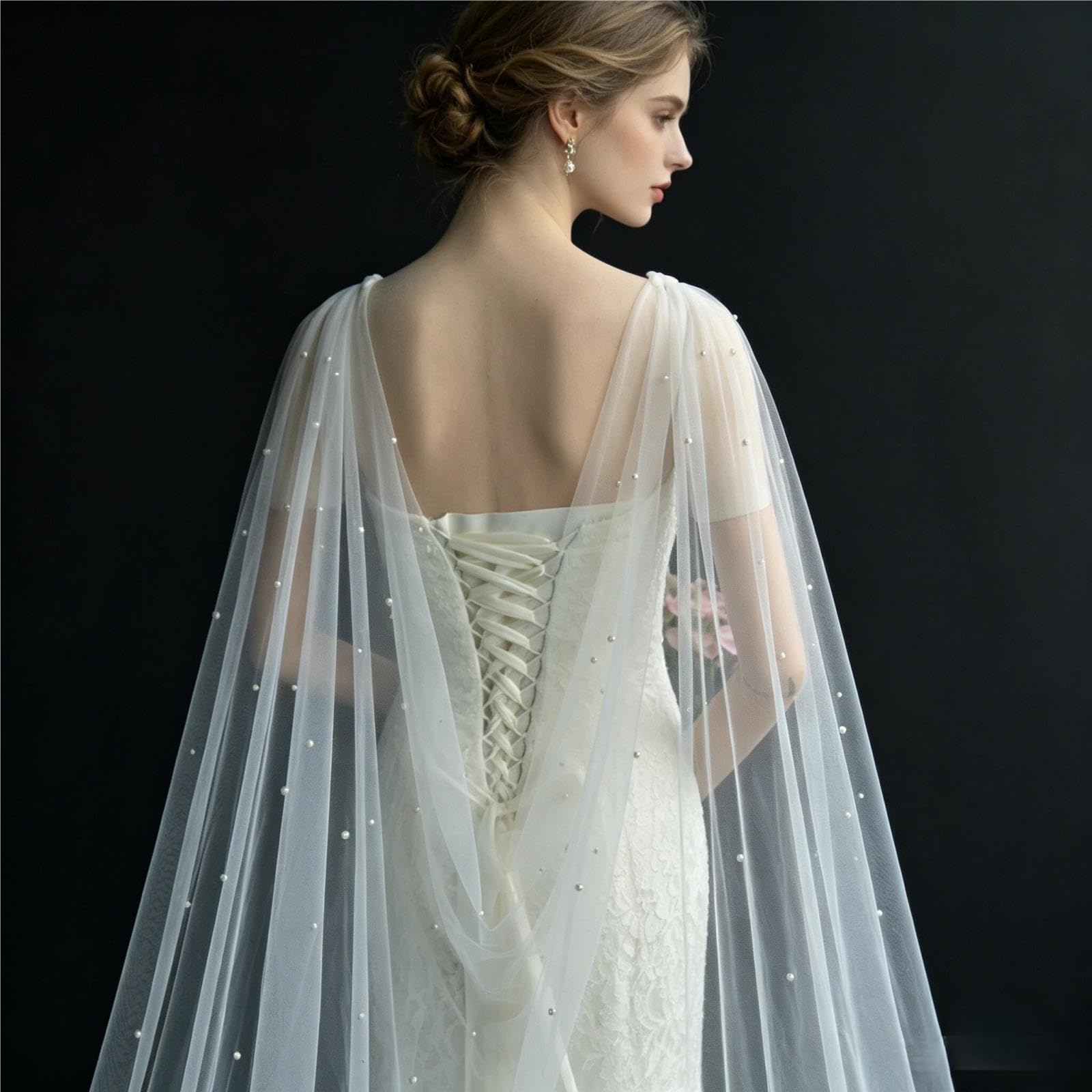 Scialle Donna Elegante Scialle da sposa in tulle di perle