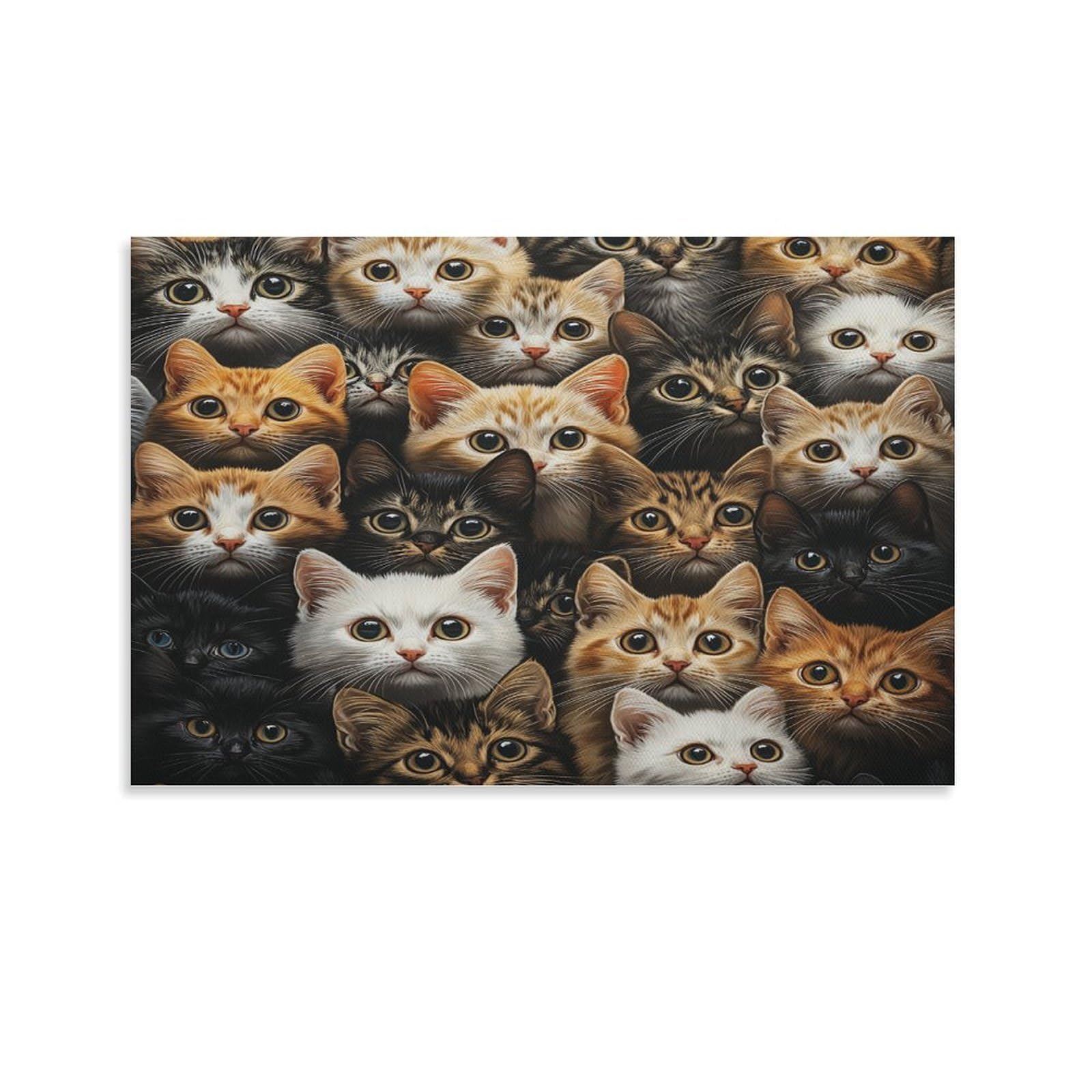 CPLVKWRQJ Cute Kitten Faces Individual Digital Art Style Canvas Wall Art - Office Canvas Print Fade Resistant Wall Focal Art Ready to Hang 20x30inch(50x75cm)