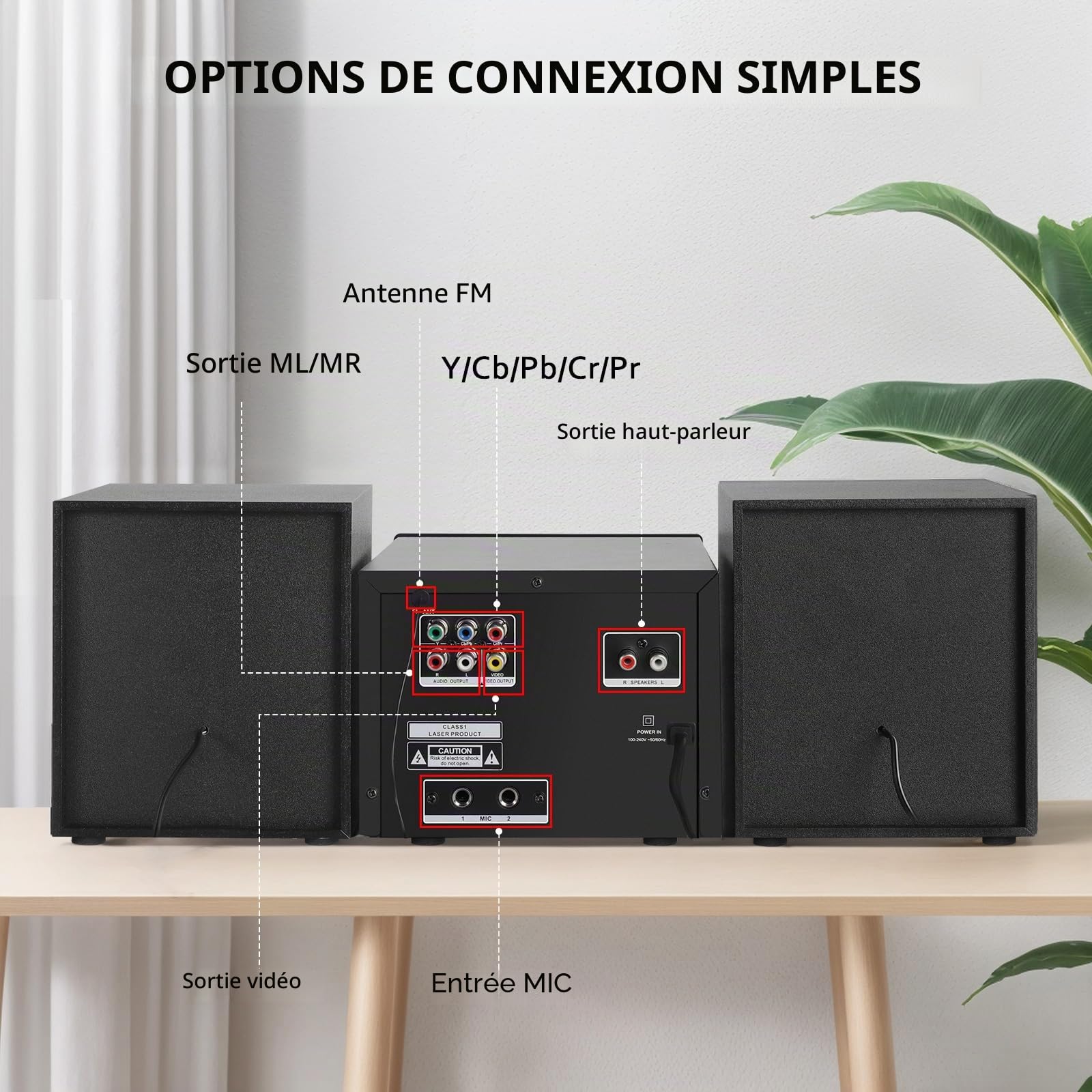 Mini Chaîne HiFi CD, Micro Chaînes Hi-FI Stéréo 30W, Micro-Système Audio Bluetooth, Radio FM, Lecteur CD/DVD Stereo, Entrée Auxiliaire, Lecture USB et Sortie RCA, Design Élégant Adapté pour la Maison