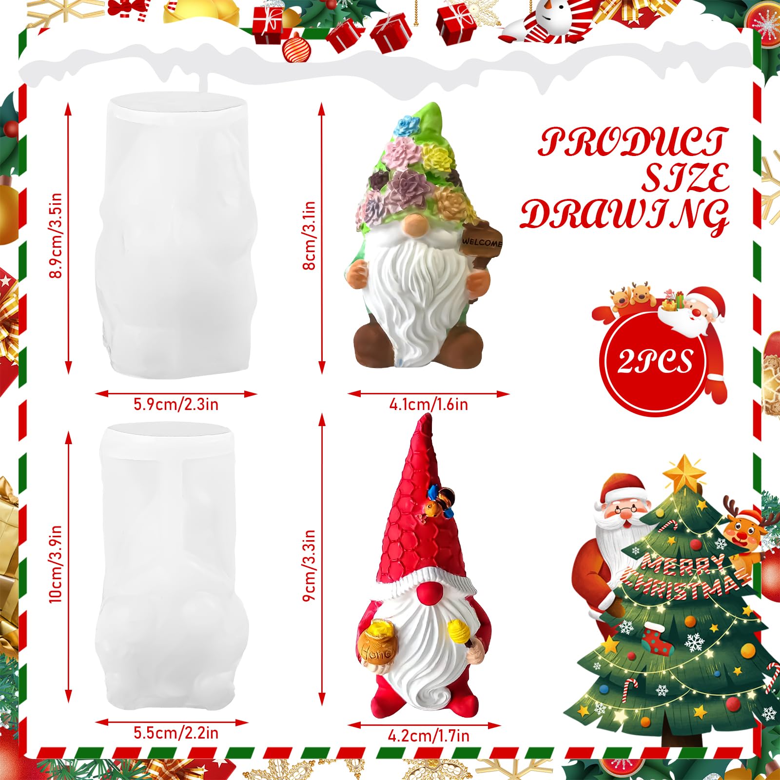 2 Pièces Moule Silicone Bougie Noel 3D Moule à Gnome en Silicone, Moule En