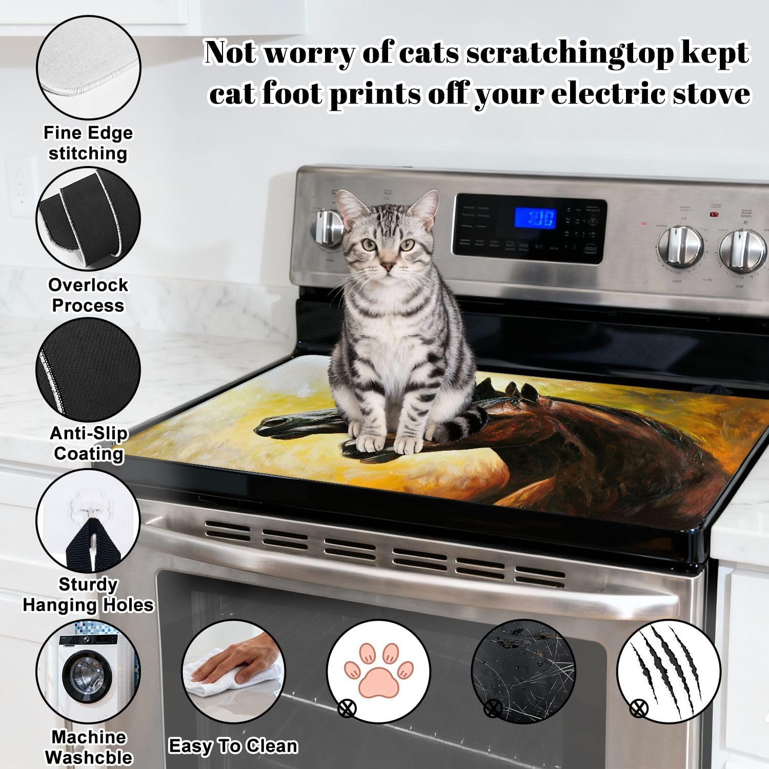 Stove Top Covers for Electric Stove pair horses Oil painting Glass Cooktop Burner Covers Heat Resistant Protector Kitchen Decor Keep Stove Clean 28''x20''