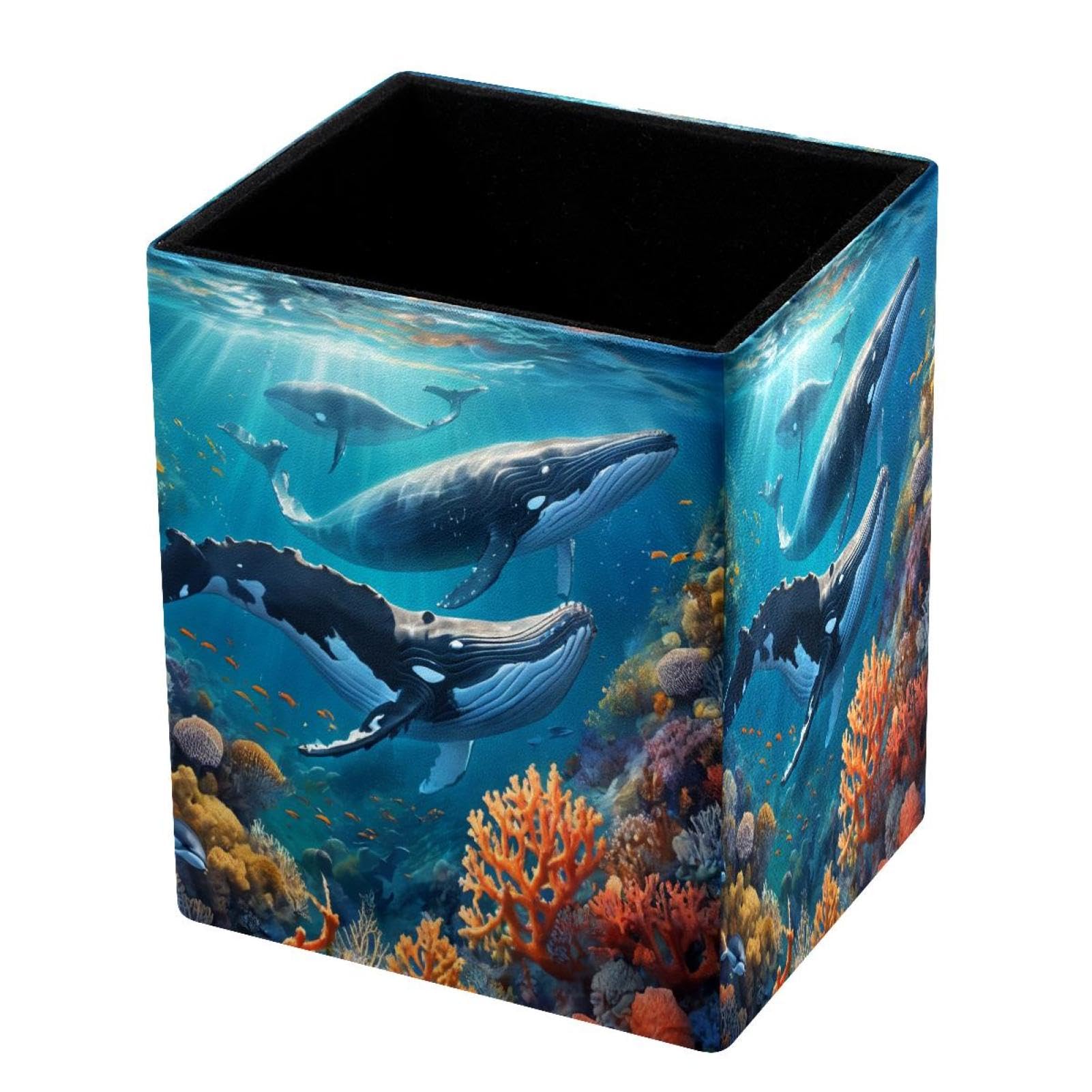 DragonBtu Desktop Pencil Holder, Cute Whale Rectangular Pencil Cup, Pencil Storage Bag Office Desk Supplies Case for School, Kids