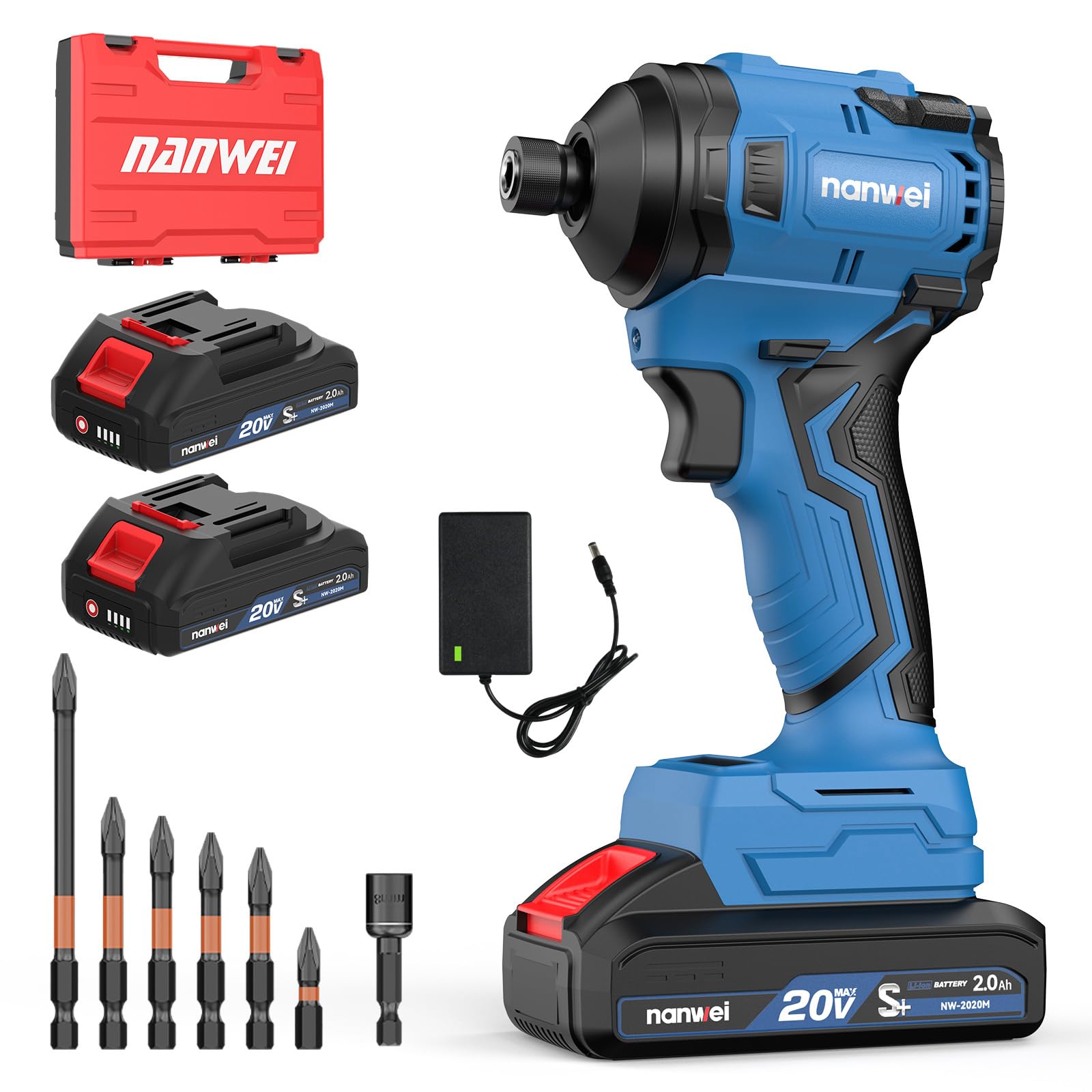 NANWEI Impact Driver Compatible with Makita 18V Batteries, 240N·m, Brushless Motor, 1/4'' Hex Shank, Forward Rotation with 4-Speed Setting, Reverse Rotation with Auto-Stop Function (Battery Set) — image 1
