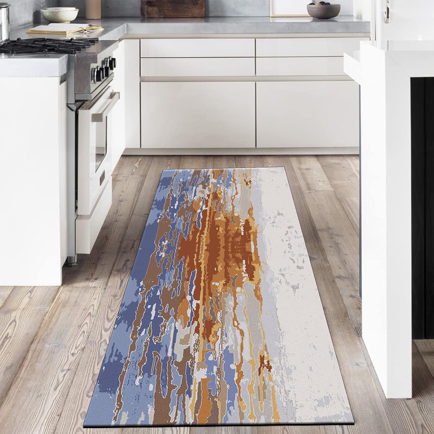 Hallway Rug Runner Non Slip 4'x25' Modern Color Gradient Polyester Material Runner Rugs Non Skid for Kitchen Hallway Living Room