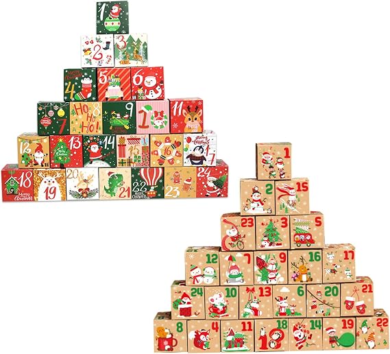 Advent Calendar Box 24 Days Countdown Empty Advent Calendar to Fill Yourself 24PCS 3 inch Kraft Paper Advent Calendar 2023 for Xmas Party Gift Supply Style 1 Home Kitchen Tools