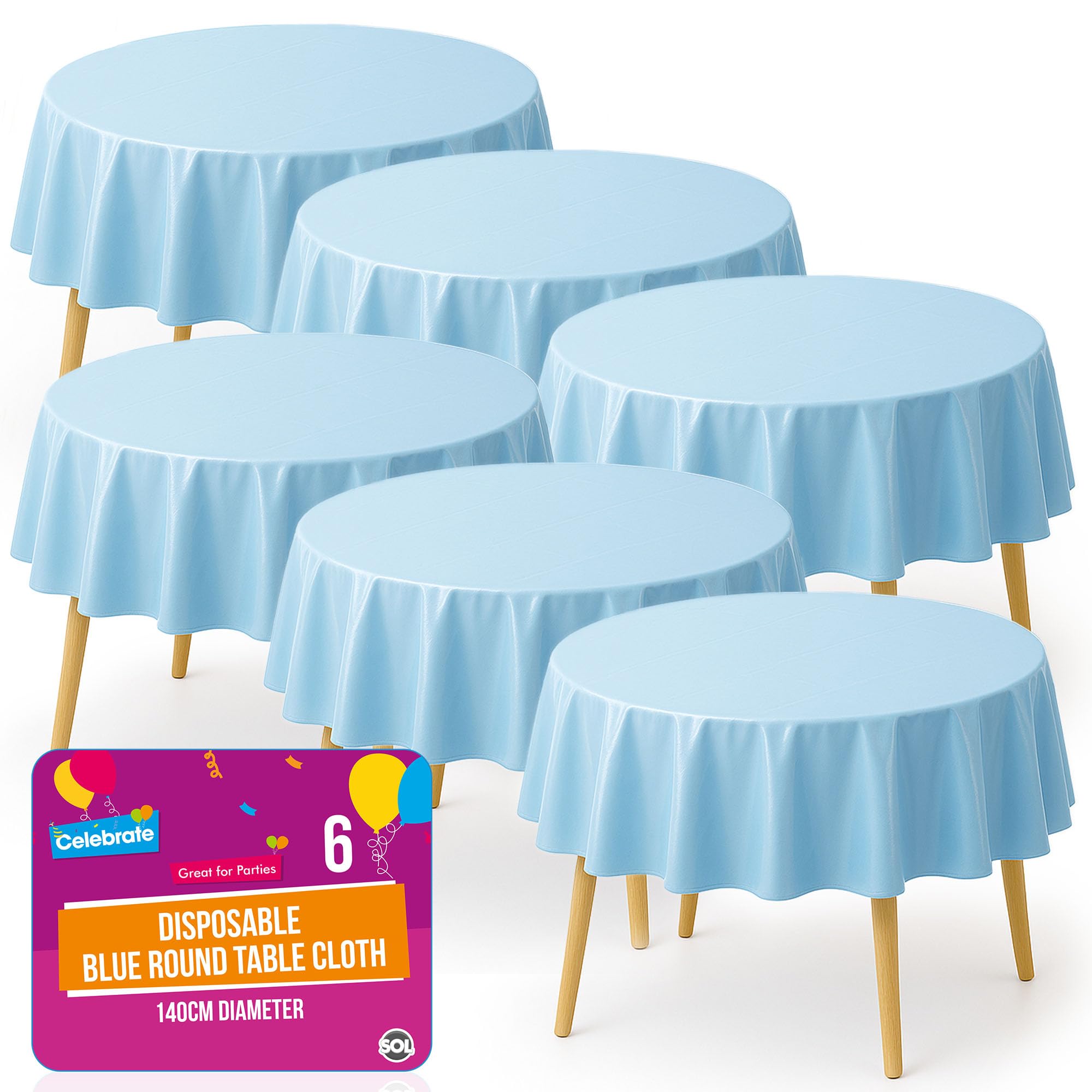 SOL 6pk Blue Round Table Cloth Disposable 140cm Party Tablecloths for Circular Table Cloth Cover - Durable Spill Protection - Perfect for Weddings, Buffets, Catering, Restaurants & Special Events