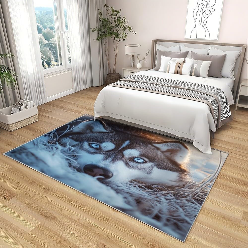 Genérico Husky (zwierzę) Dywan do pokoju dziecięcego 180 x 240 cm - Miękkie zaprzęgowe psy antypoślizgowe i nadające się do prania Flanelowy dywan do salonu, pokoju zabaw, przedpokoju wystrój domu