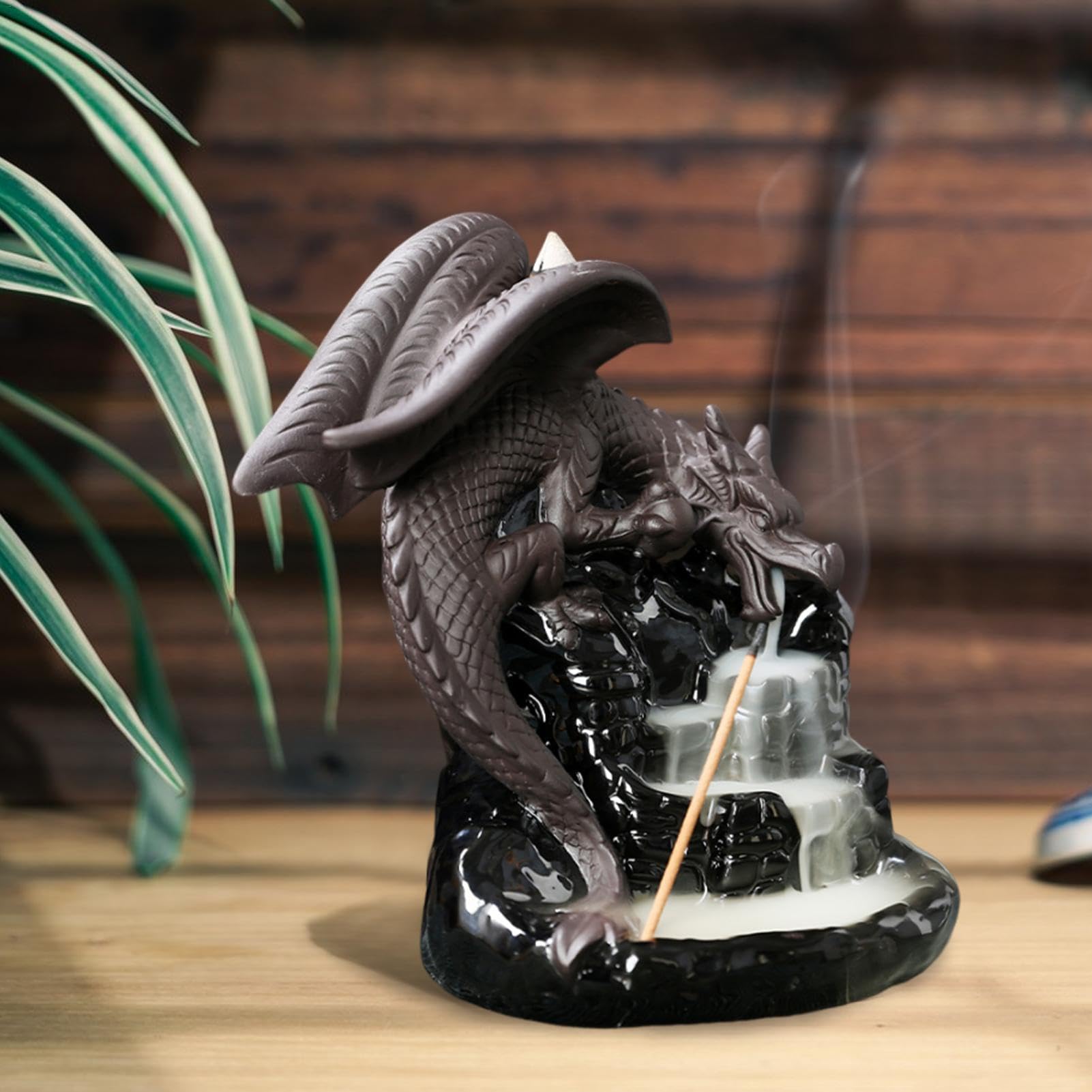 Bruciatore Di Incenso A Riflusso In Ceramica, Cono Di Incenso A Forma Di Drago Bruciatore A Cascata Per Aromaterapia Ornamento Per Casa Ufficio E Yoga Drago E Tigre
