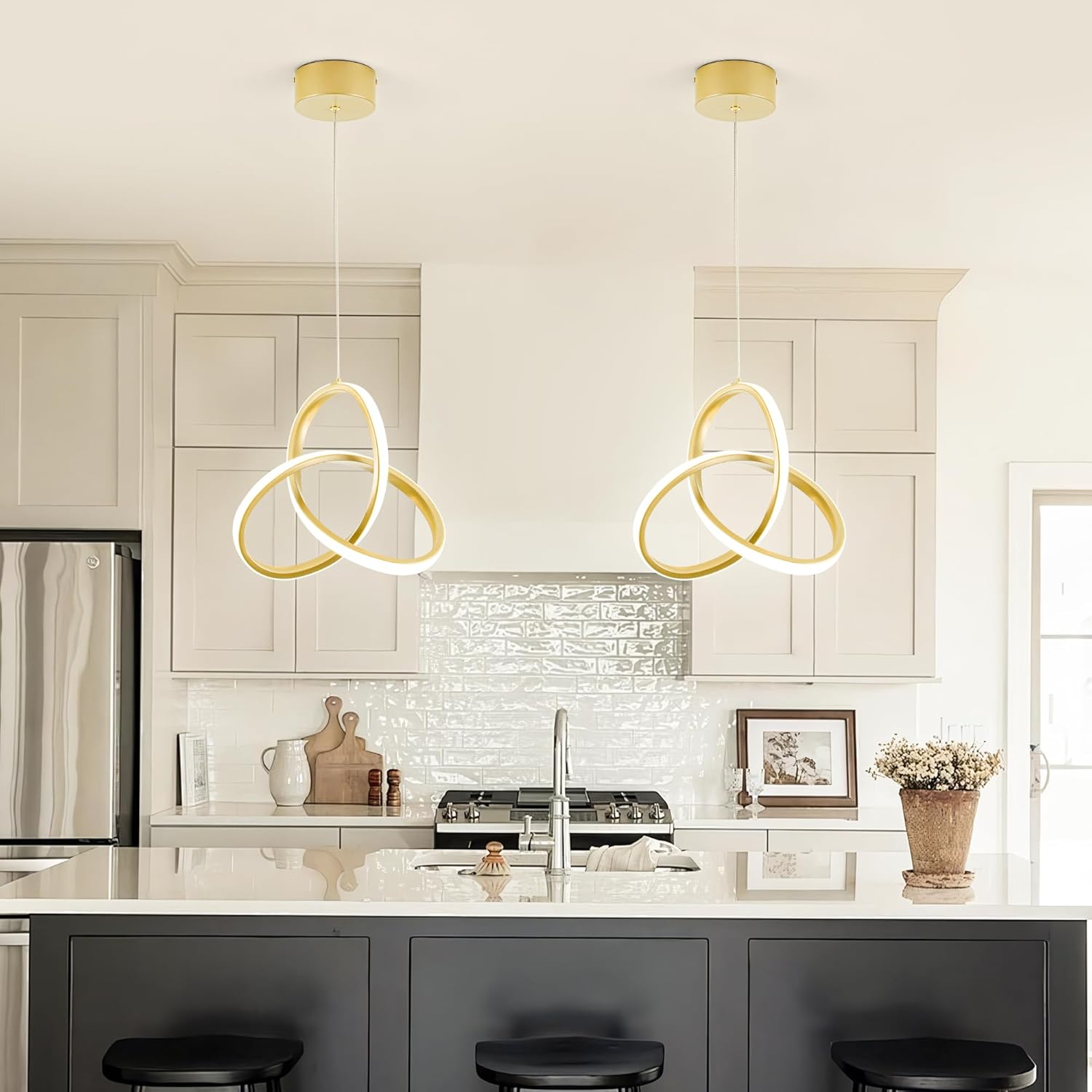 MAYNA Spiral Kitchen Island Pendant Lights, 4000K Modern Led Chandelier Light Fixture, 18W Adjustable Hanging Light Fixtures for Kitchen Island Dinning Room, 3 Pack (Gold)