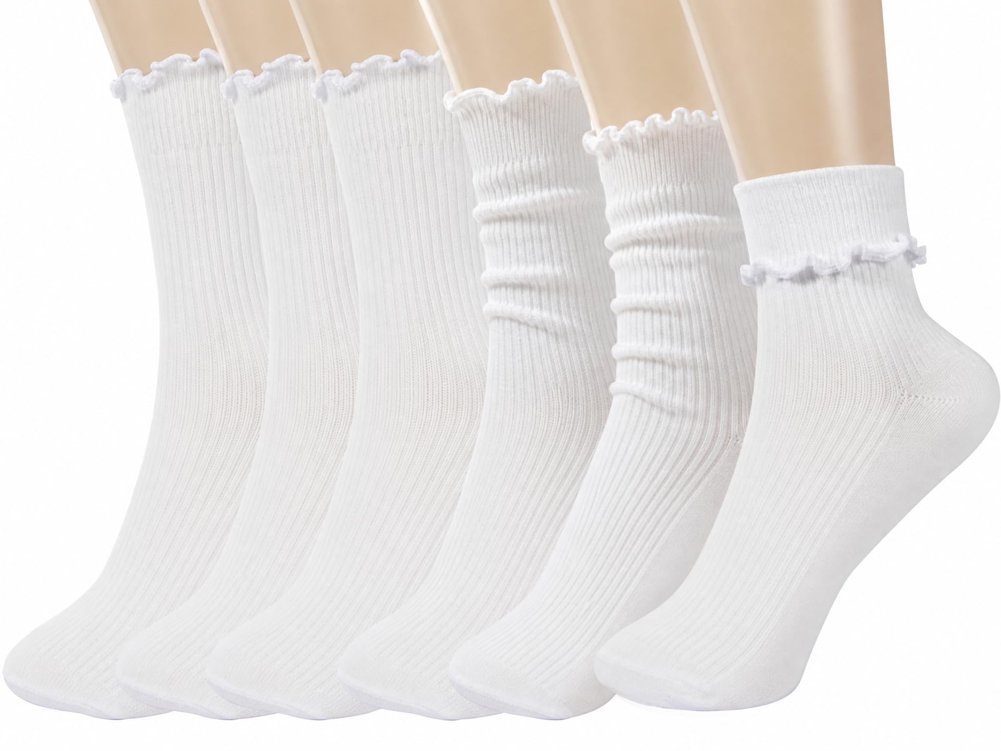 Hstyle 6 Pairs of Ruffle Socks Women, Cute Ruffle Ankle Socks