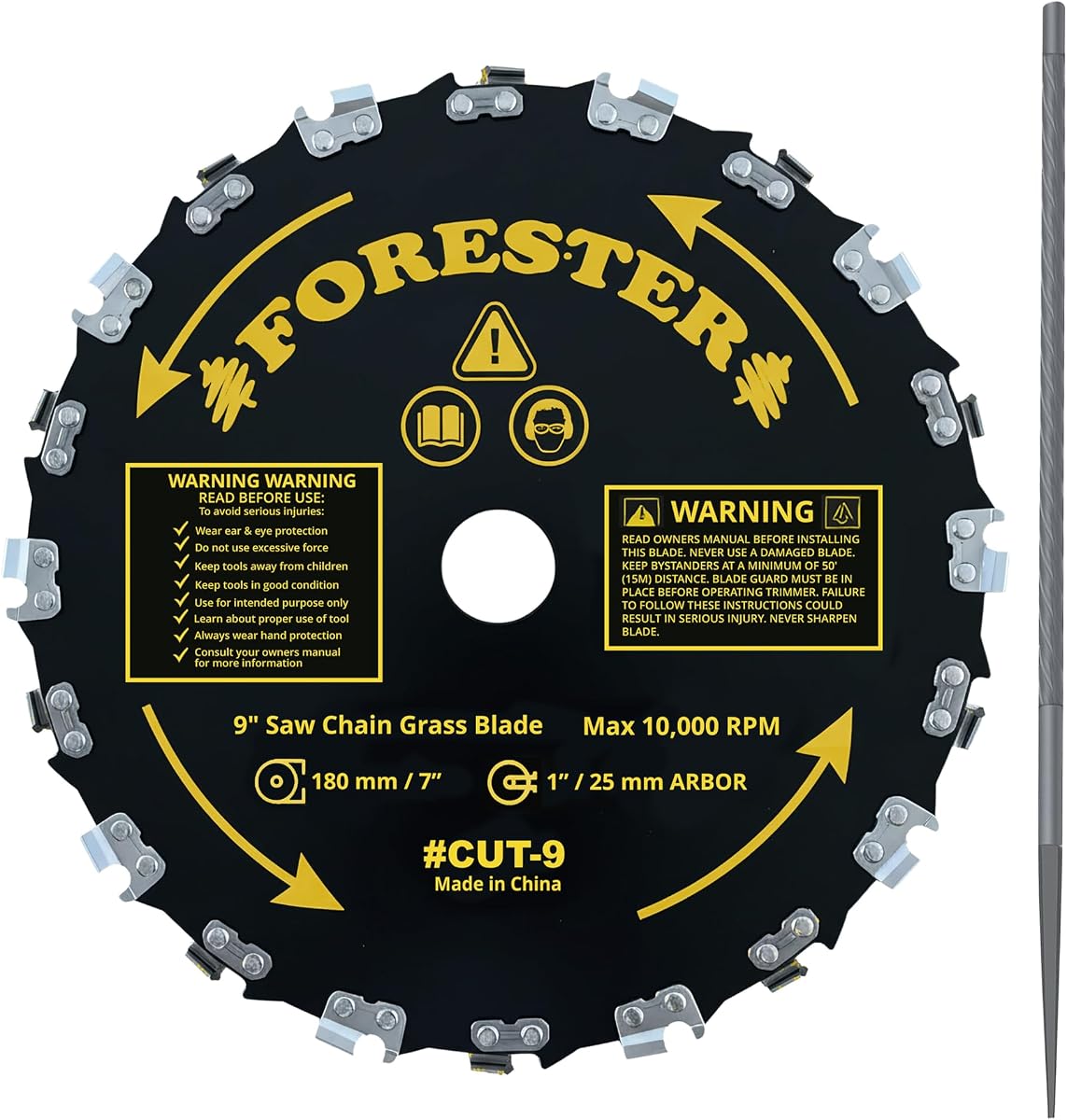 Chainsaw Brush Cutter Blade + File Set - 9in x 20 Teeth | Fits Most Straight Shaft Trimmers | Conversion Kit Sold Separately