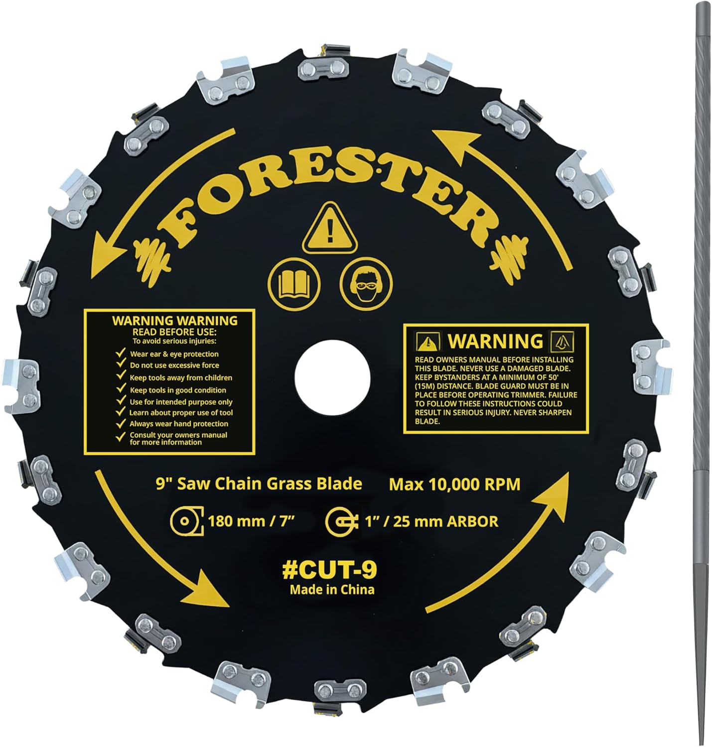 Forester Chainsaw Brush Cutter Blade + File Set - 9in x 20 Teeth | Fits Most Straight Shaft Trimmers | Conversion Kit Sold Separately