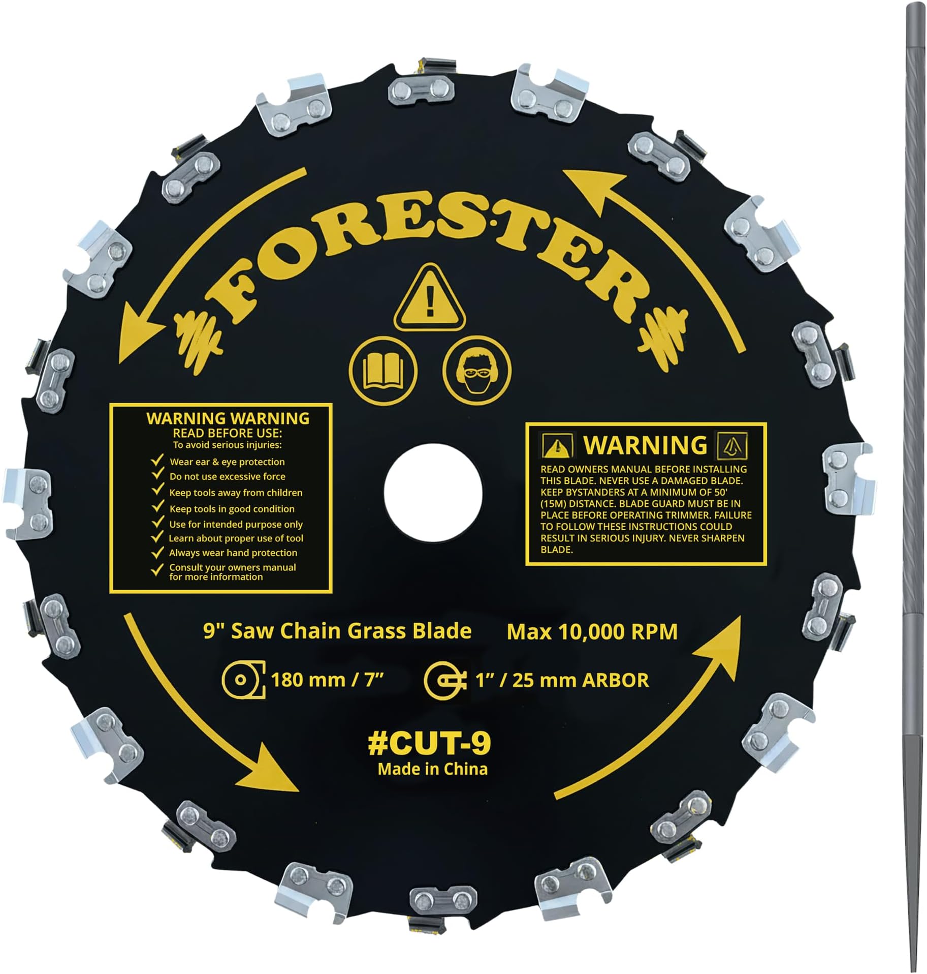 Chainsaw Brush Cutter Blade + File Set - 9in x 20 Teeth | Fits Most Straight Shaft Trimmers | Conversion Kit Sold Separately
