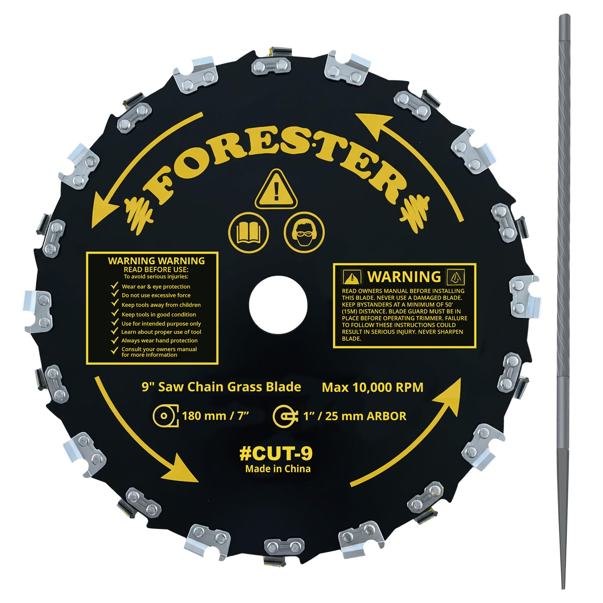 Forester Chainsaw Brush Cutter Blade + File Set - 9in x 20 Teeth | Fits Most Straight Shaft Trimmers | Conversion Kit Sold Separately