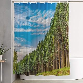Shower Curtain with Hooks Eucalyptus Plantation Grown Tea Growing Industry Australian Kenya Industrial Agricultural Nature Waterproof Decorative Bathroom Cloth Fabric Set 72" x 78"