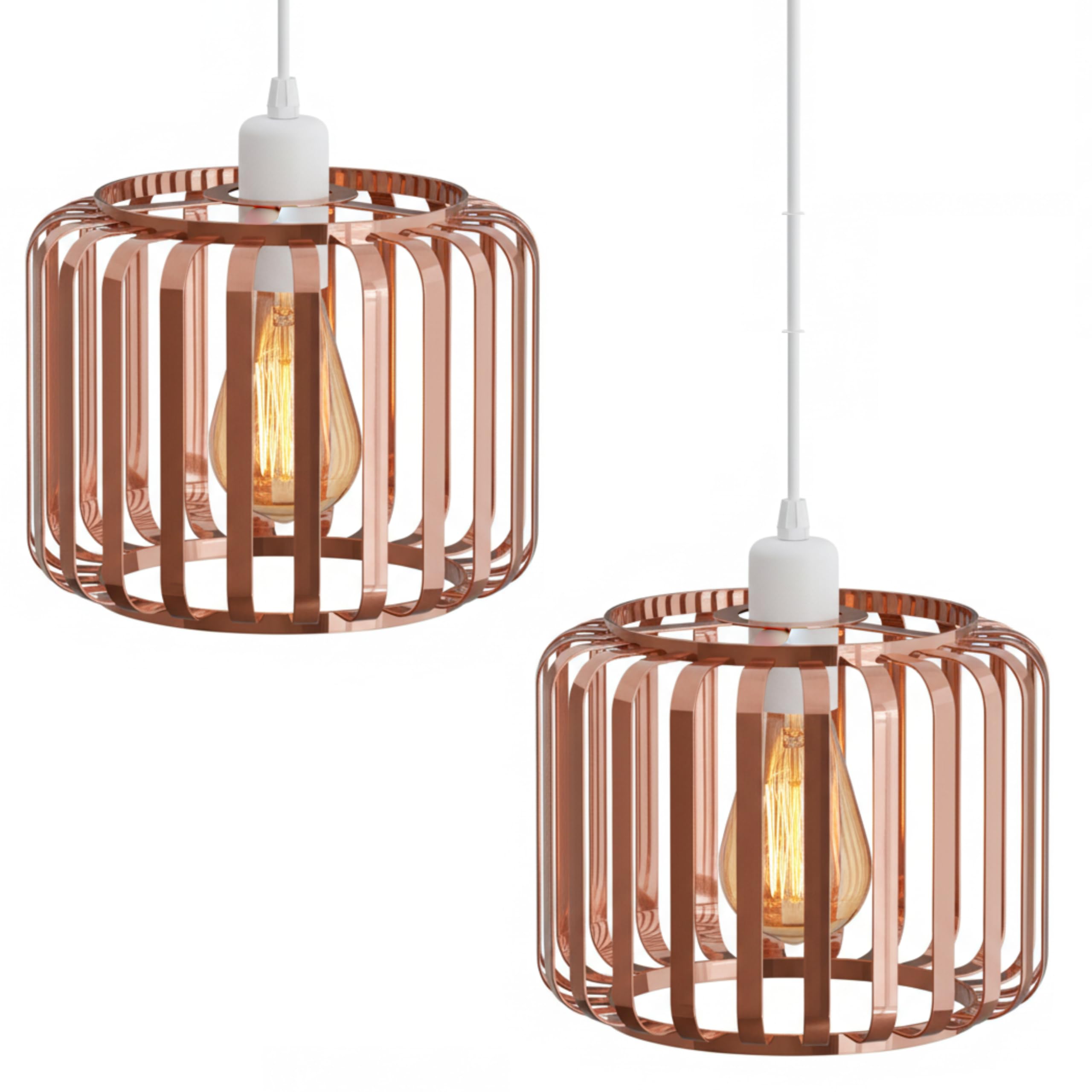 2 Pack Ceiling Light Wire Basket Metal Basket Pendant Lighting Ceiling Light Shade lamp Shades Ceiling for Indoor Pendant Lights Ceiling Fitting Light fixtures (Round Cage Rose Gold 2 Pack)