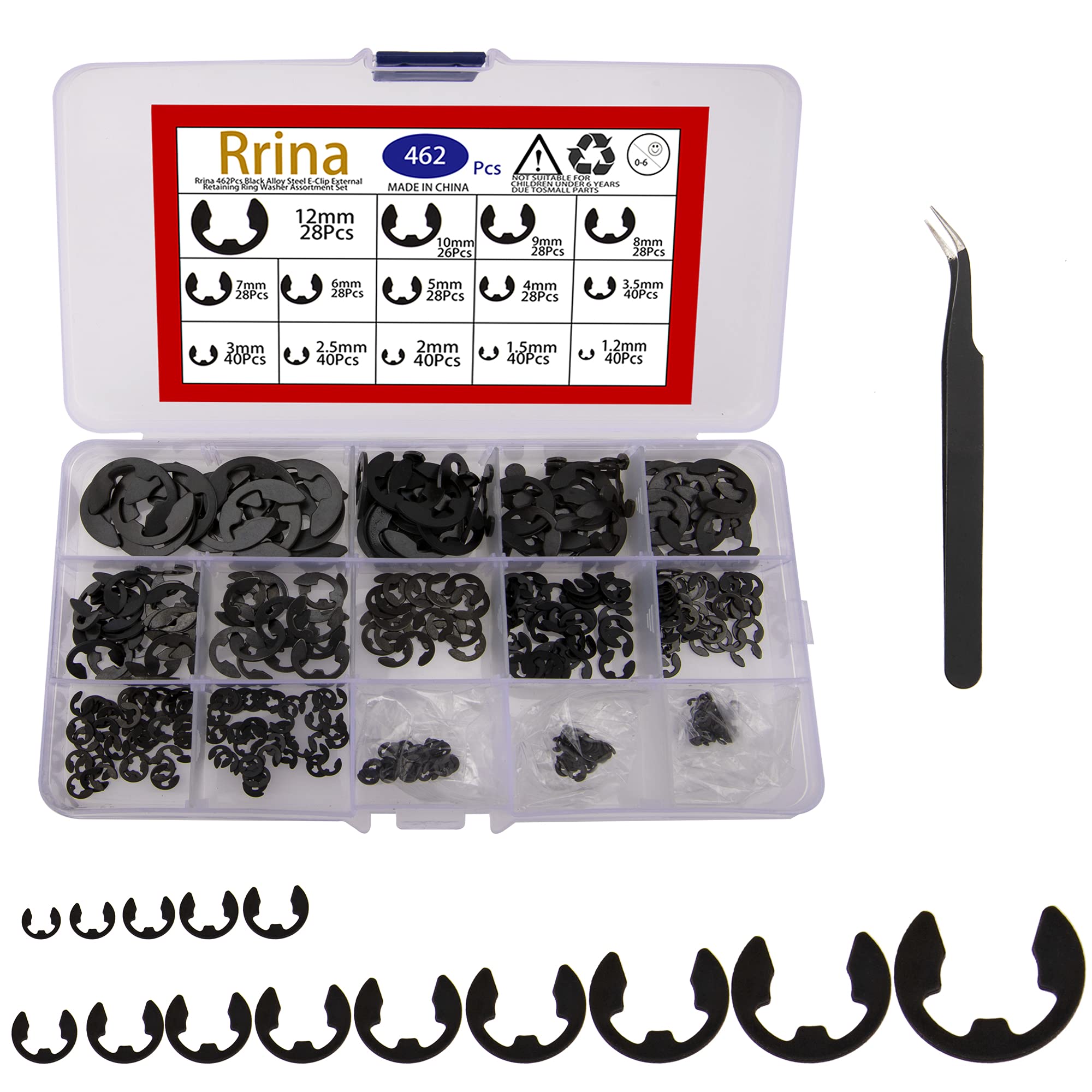 E-Clip Retaining Rings Kit - 462 Pcs Alloy Steel -1
