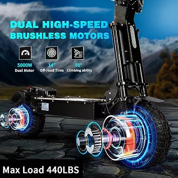 Electric Scooter for Adults with Seat & 2*Charger, High Power 10000W Dual Motor with NFC, Max Speed 60MPH & Up to 70Miles,14 Off-Road Tires, 60V/50Ah Large Capacity Battery(USA Warehouse)