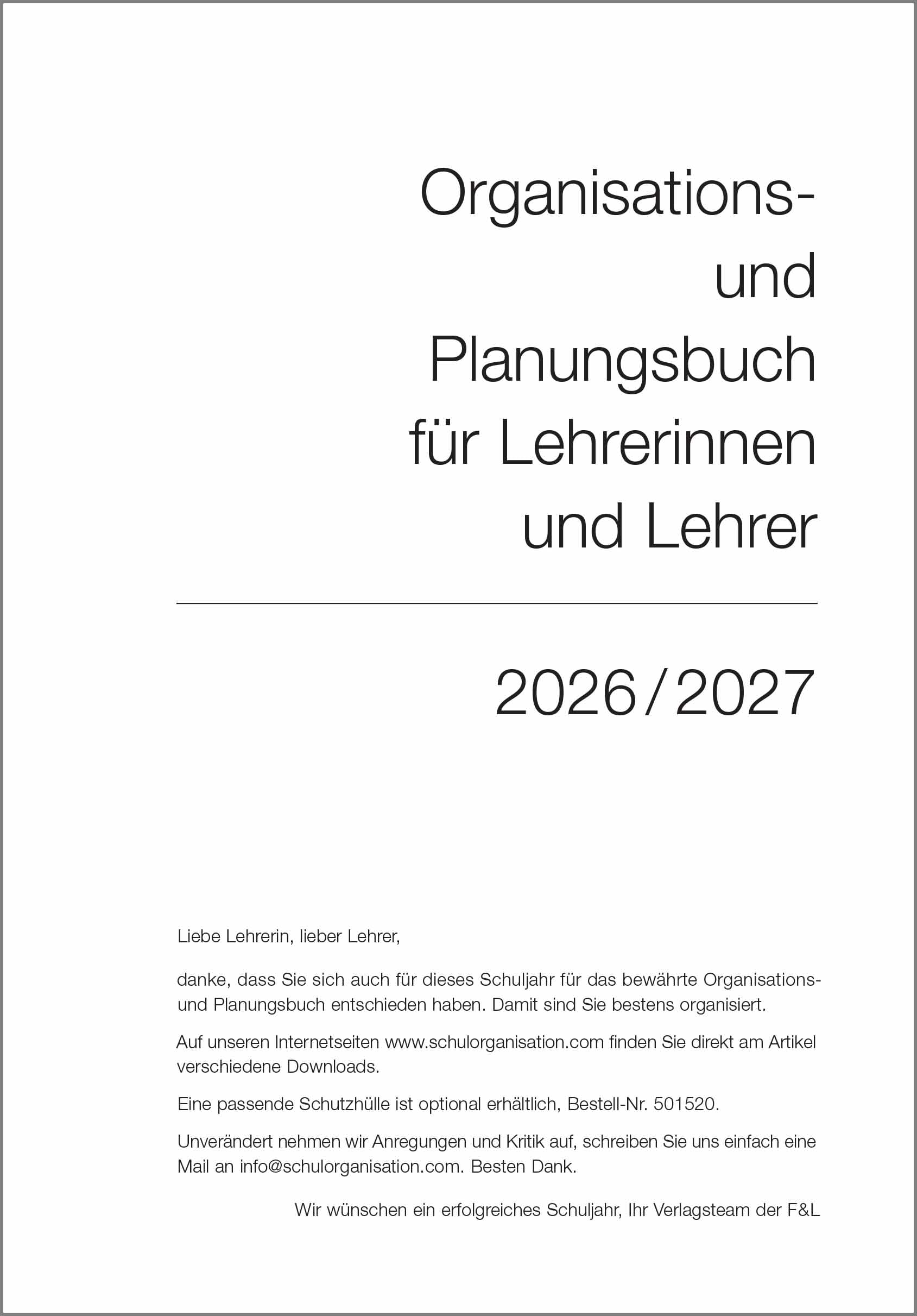 Set: F&L Organisations- und Planungsbuch für Lehrer/innen 2026/2027, DIN A5, rot, mit Schutzhülle