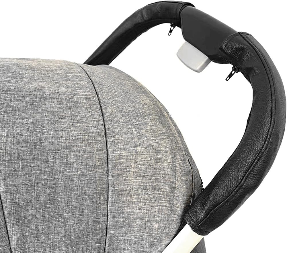Soft Smooth Leather Bumper Handlebar Sleeve Protect Case for Baby Stroller Dustproof Protect Cover with Zipper Close One Pair