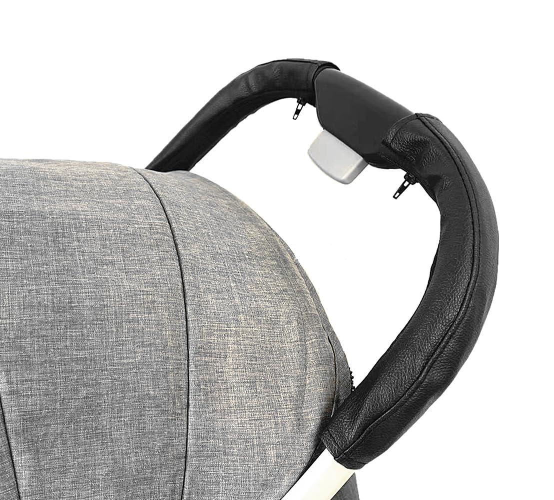 MINILUJIA Baby Stroller Armrest Bumper Handlebar Sleeve Cover Universal Handle Cover DustProof Protect PU Leather Case with Removable Zipper Brown