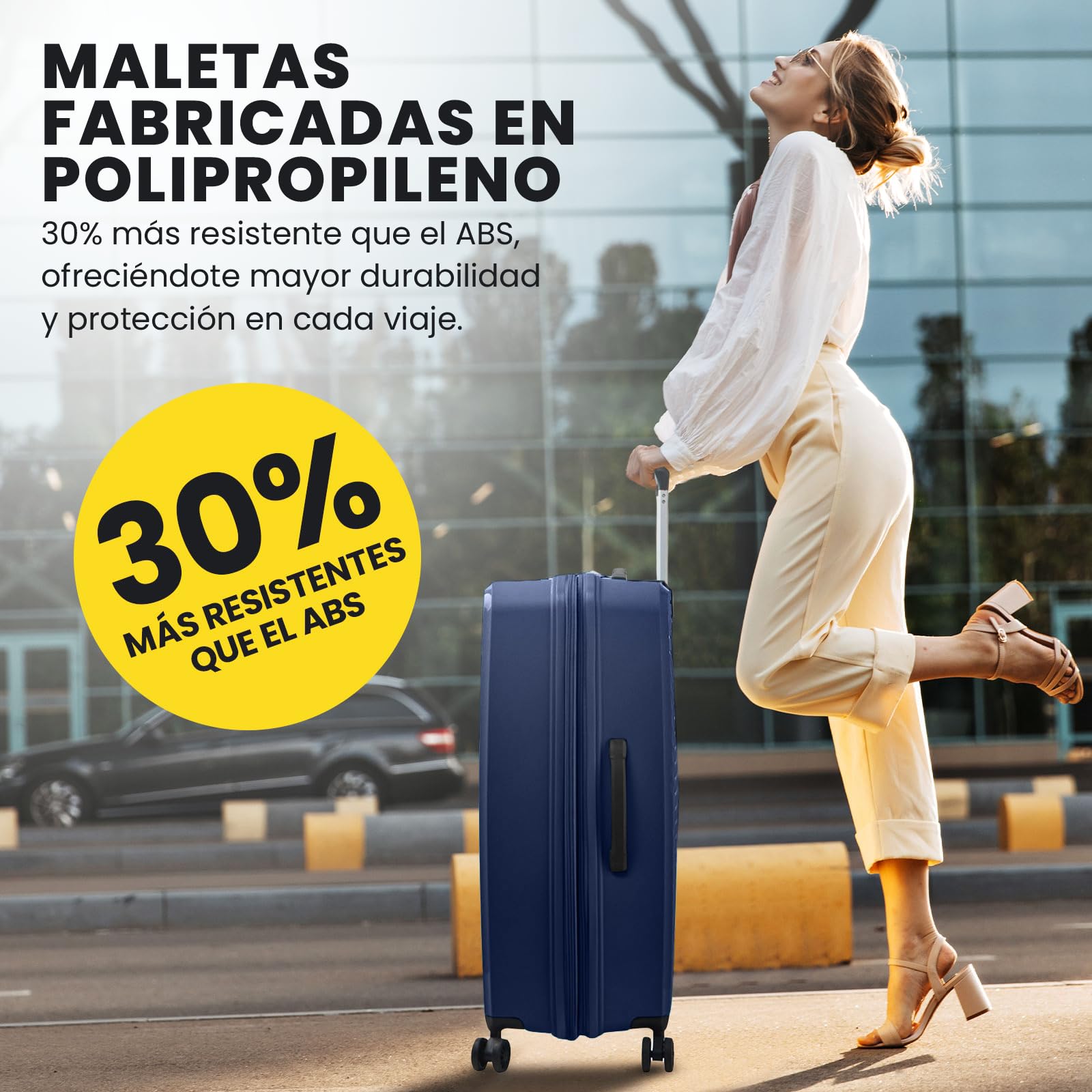Air Nova - Maleta de Viaje Grande (23Kg) Expandible (76x52x30/33cm), Fabricada en Polipropileno, 4 Ruedas Dobles y Cerradura Combinación TSA. (Grande XL), (115L), (4.5kg), (Azul Marino).