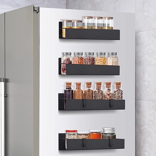 AMIYUAN Paquete de 4 estantes magnéticos para especias para refrigerador organización de cocina estante de condimentos para refrigeradores hornos de
