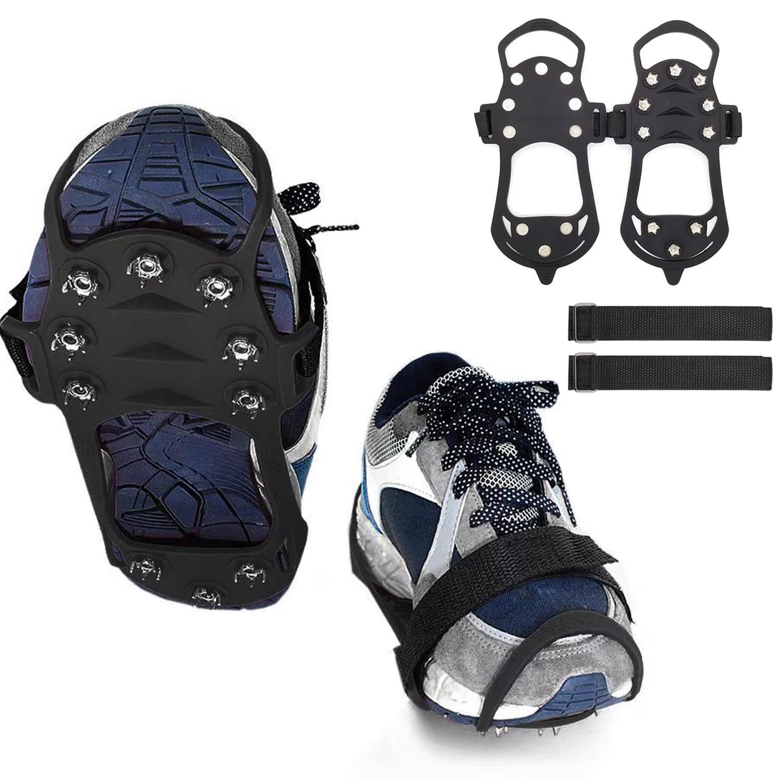 Shoe Spikes with 10 Stainless Steel Teeth, Grödel Crampons for Mountain Shoes, Hiking Shoes, Spikes for Winter Shoes, Stainless Steel Non-Slip Shoe Spikes for Walking, Hiking, Trekking, Ice Fishing