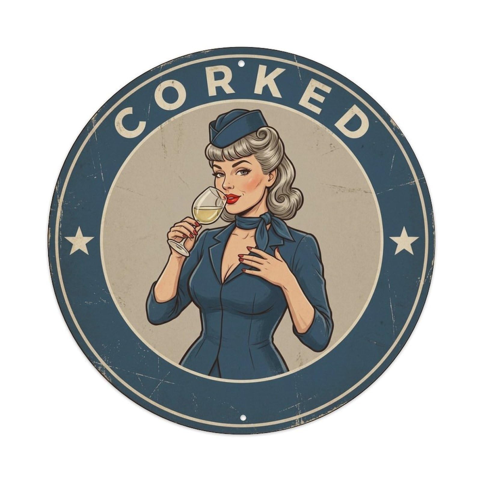 Corked Wine Saying Flight Attendant Metal Tin Sign